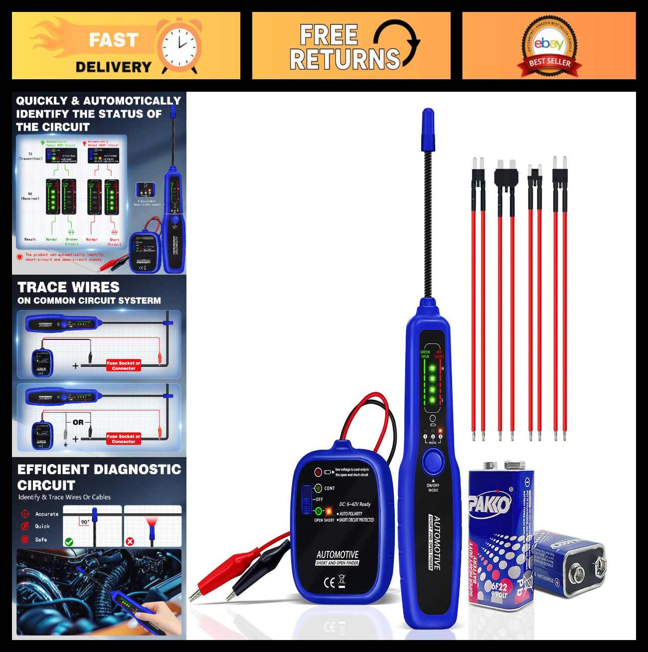 Automotive Wire Tracer & Circuit Tester Kit - Open/Short Finder, Fault Probe, DC