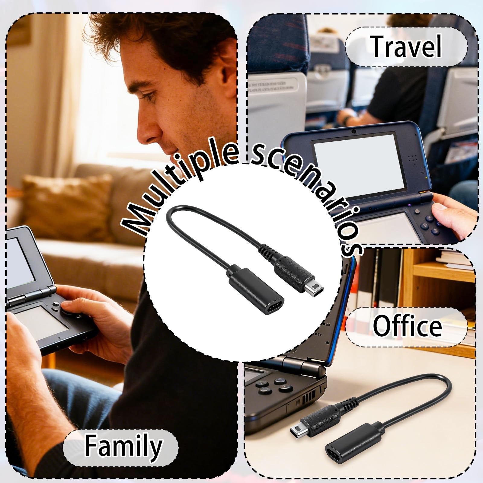 BTFO 2pcs USB Type-C to 3DS Charging Cable Adapter, Black, 17.5cm