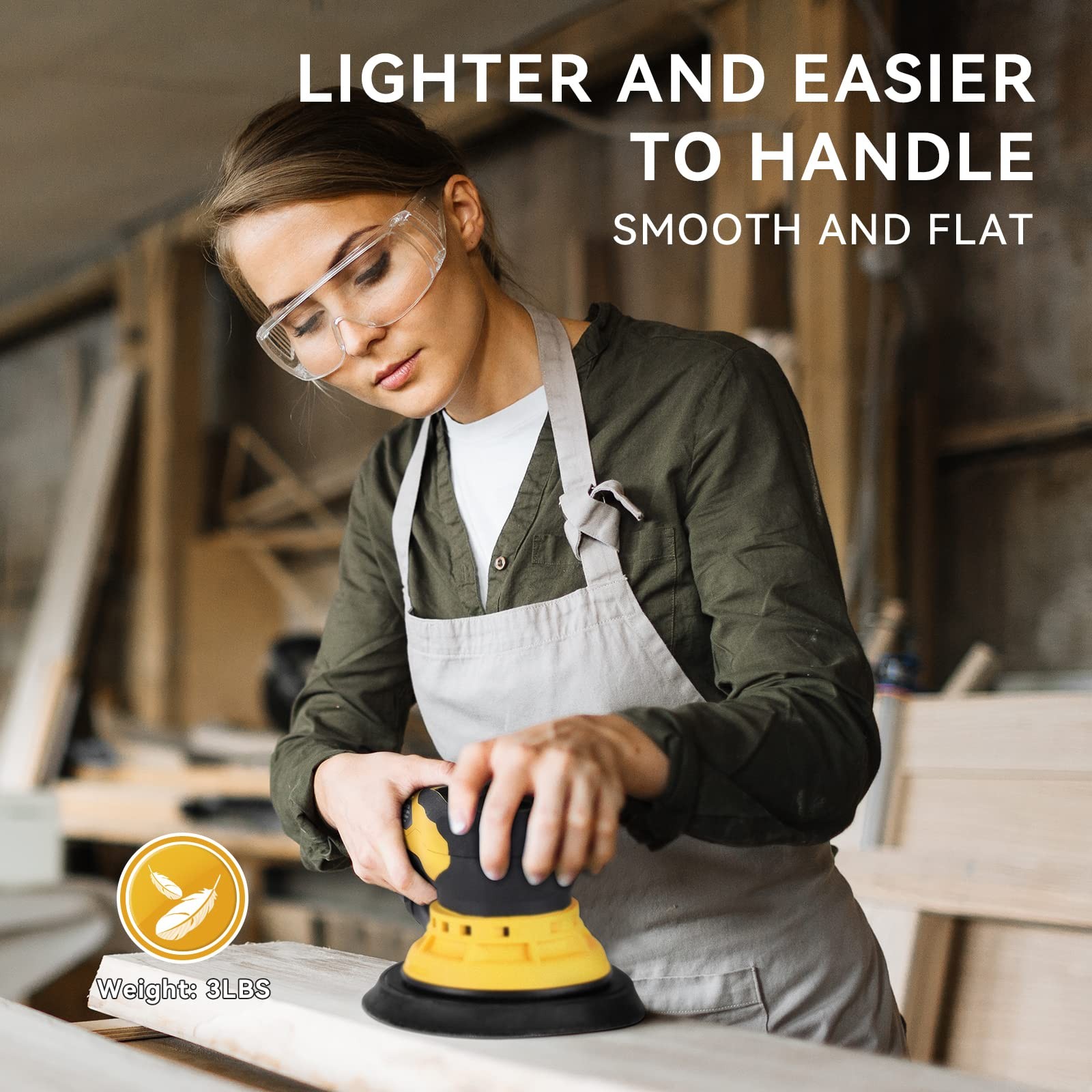 Electric Random Orbital Sander Brushless 350W 3A Multi-function Variable Spee...
