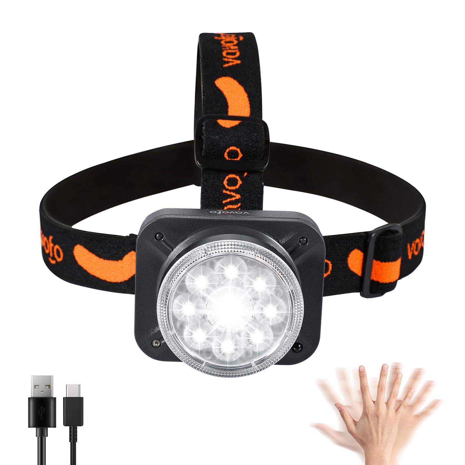 VAVOFO LED Headlamp 3600mAh Rechargeable, 2400 Lumen Bright, Motion Black