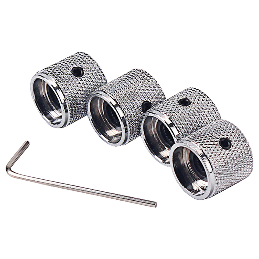 4PCS GUITAR KNOB SET Metal Barrel Style With Inner Hexagon Spanner- Silver LS0