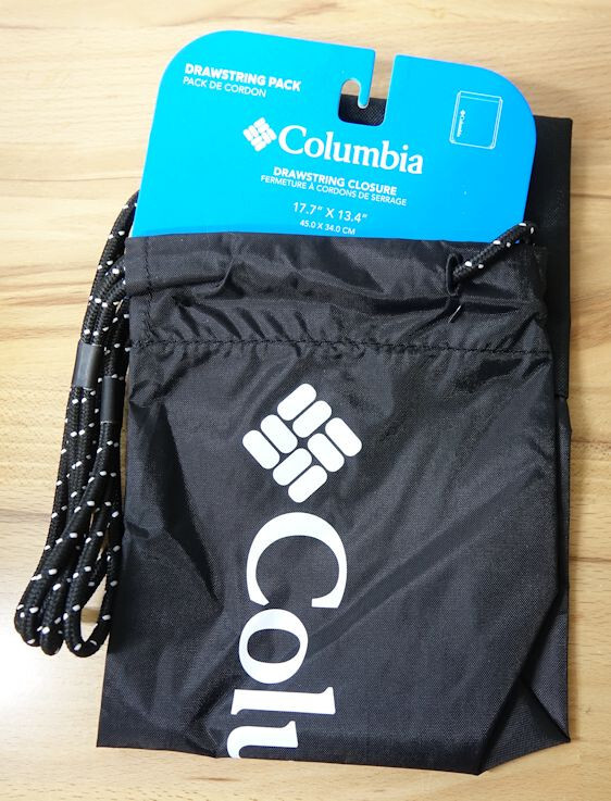 Columbia Zigzag Drawstring Pack Bag Water Resistant Nylon & Polyester Black NEW