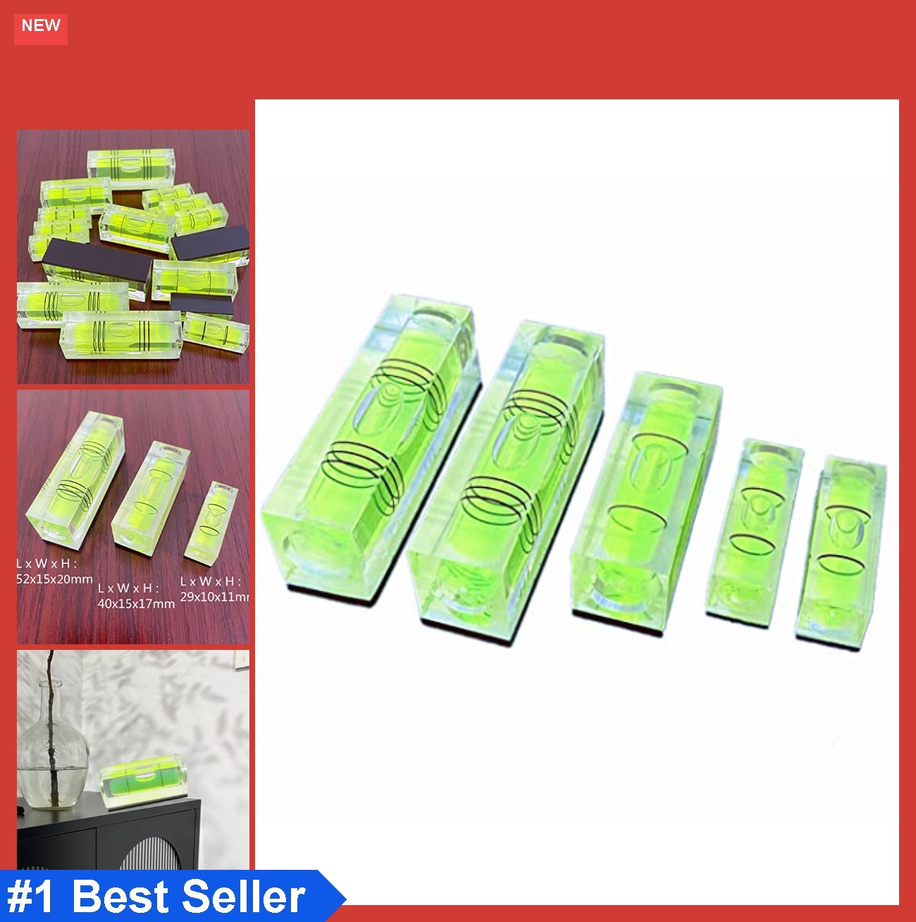 Magnetic Bubble Level Set 5 Piece 52mm 40mm 29mm Square Spirit Levels Measuring