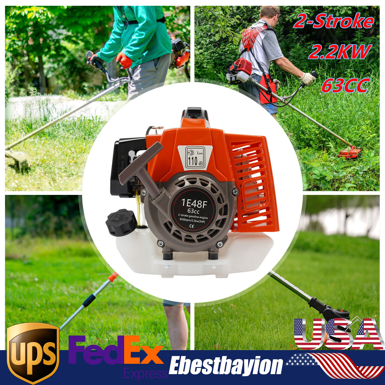 Modern 63CC 2-Stroke Gasoline Engine Single Cylinder Engine 8500r/min 2200W NEW