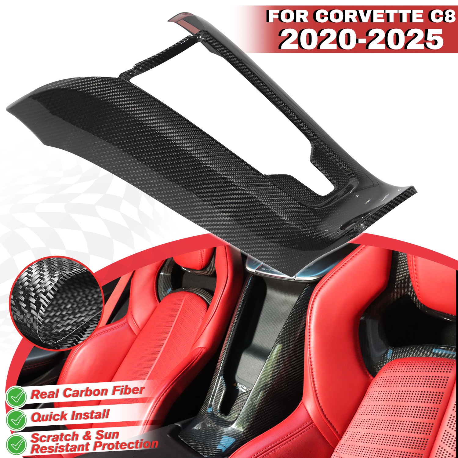Real Carbon Fiber Interior Center Control Cover Trim For Corvette C8 2020-2025