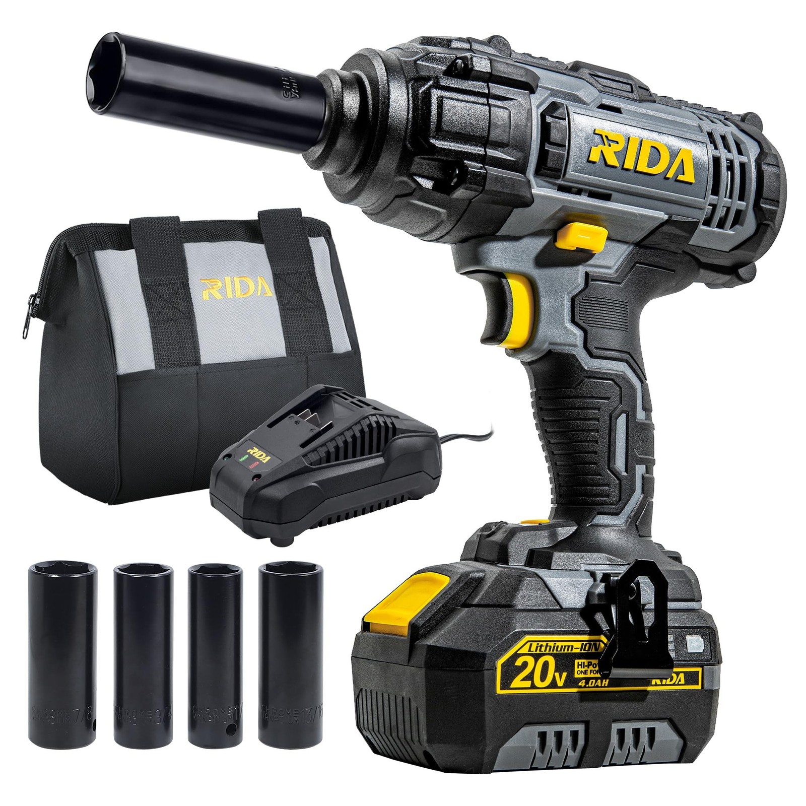 RIDA POWER Cordless Impact Wrench, 1/2 Inch Impact Gun with 5 Torqu... Fast Ship