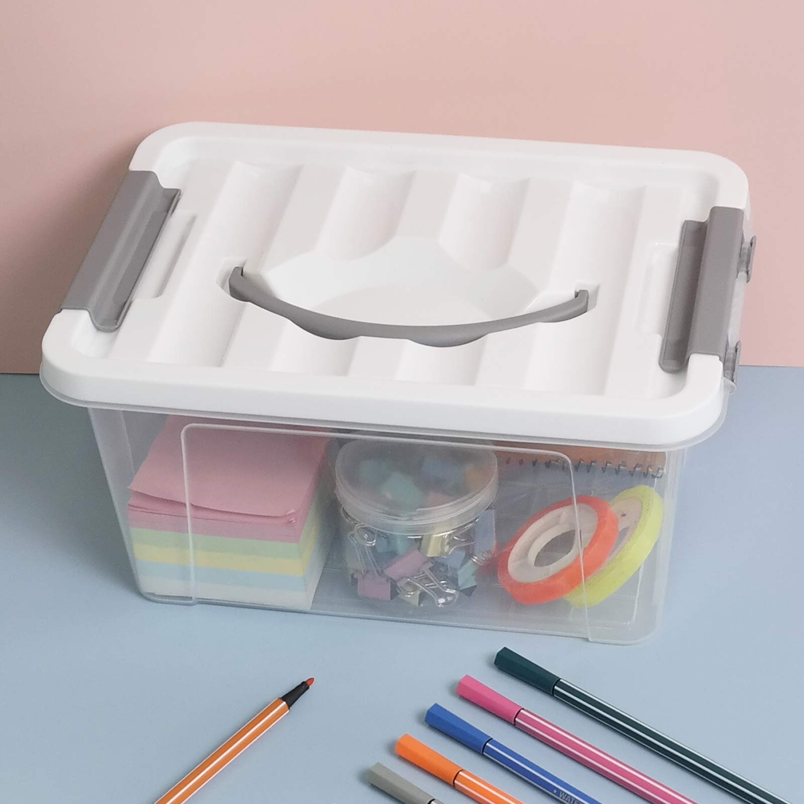 5.5 Quart Storage Bin, Plastic Latching Box Container, 6 Packs
