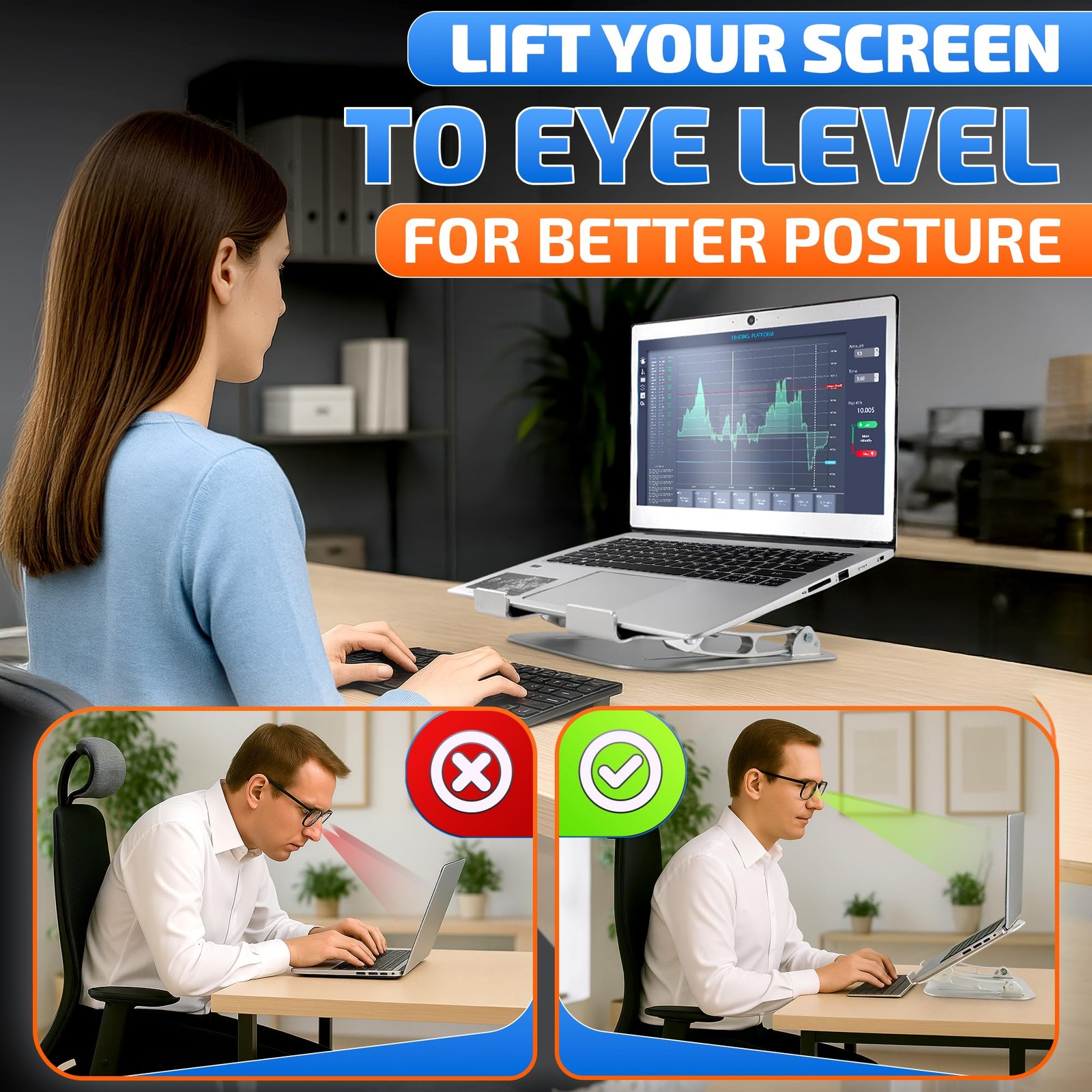 Laptop Stand Height Angle Adjustable Computer Desk Holder Vented Riser