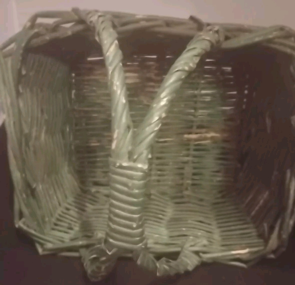 Green Rustic Willow Twig Woven Basket, Primitive Rectangle Basket with Handle.
