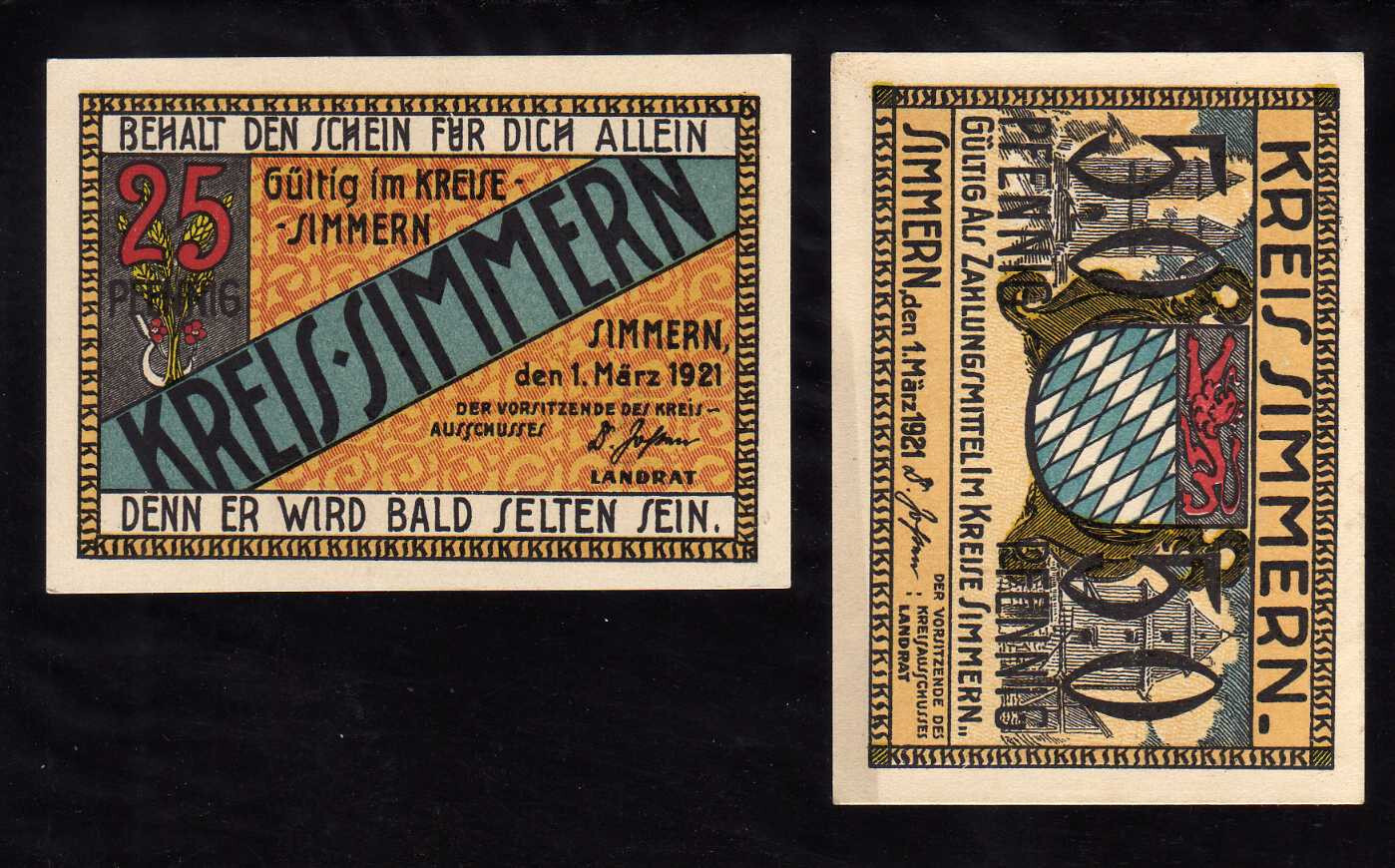 SIMMERN - GERMANY NOTGELD - 25, 50 PFENNIG