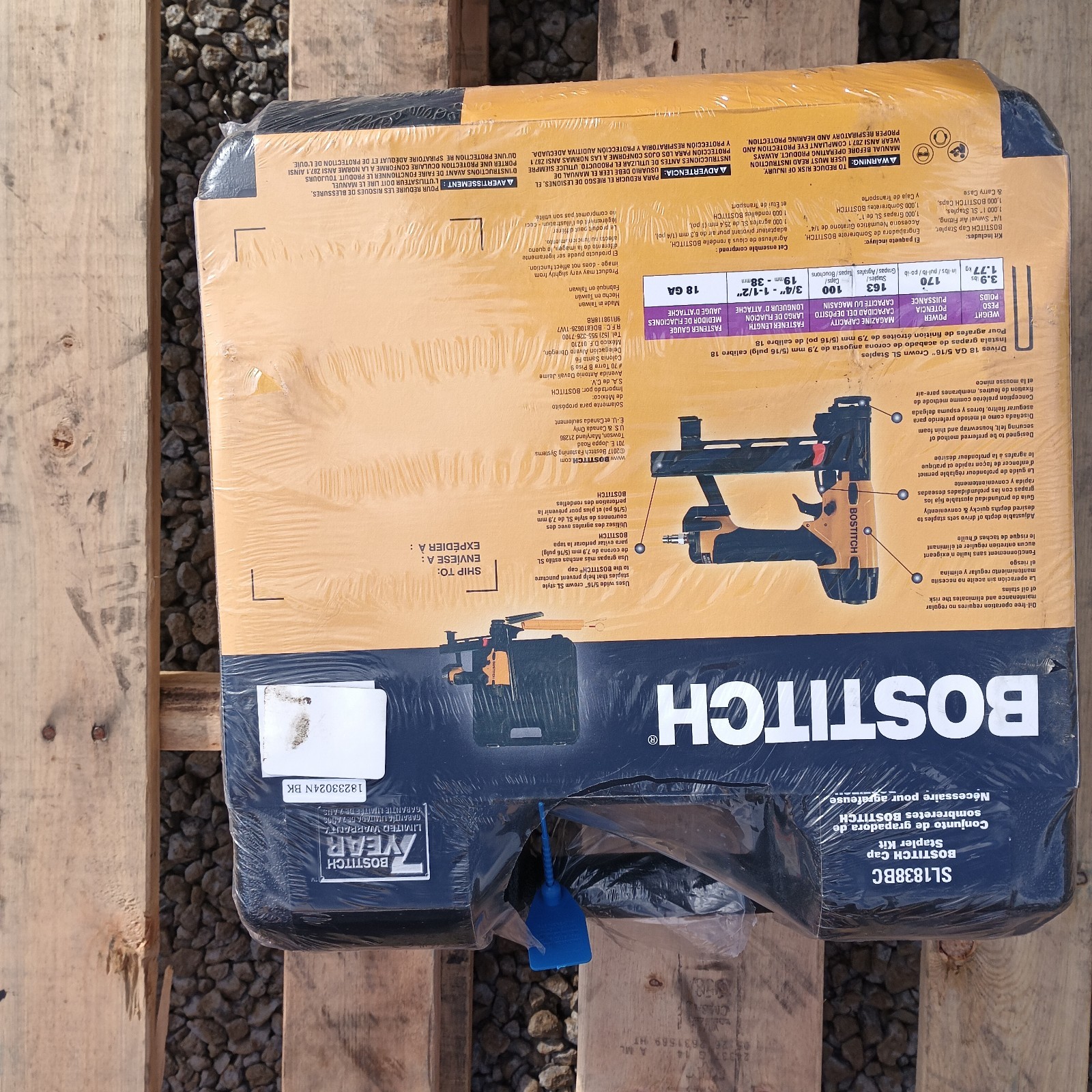 Bostitch SL1838BC Cap Stapler Kit 18 Gauge Pneumatic 3/4"-1-1/2" Stapler