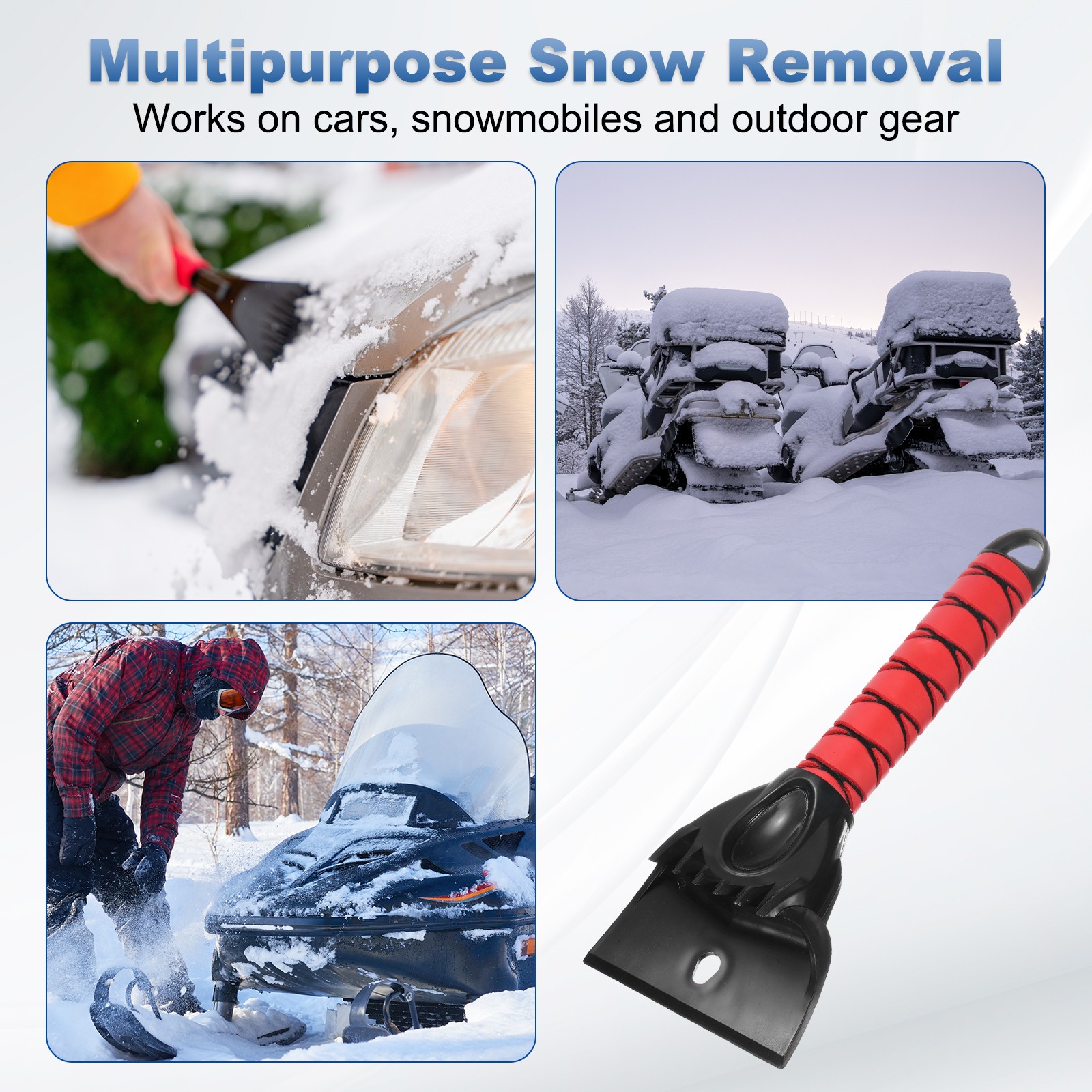 Car ice scraper 30x10 cm, defrost tool, red