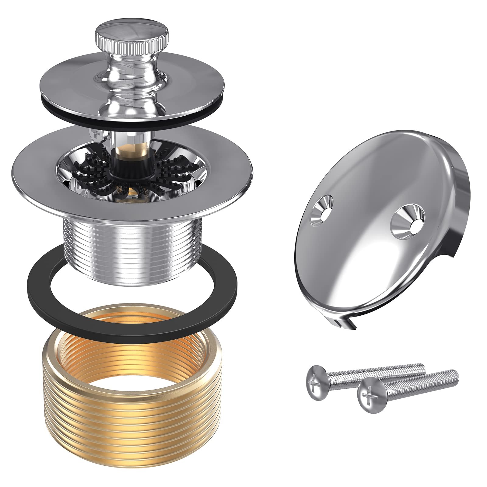 All Metal Lift & Turn Bathtub Drain Kit with Two-Hole Overflow Chrome Plated