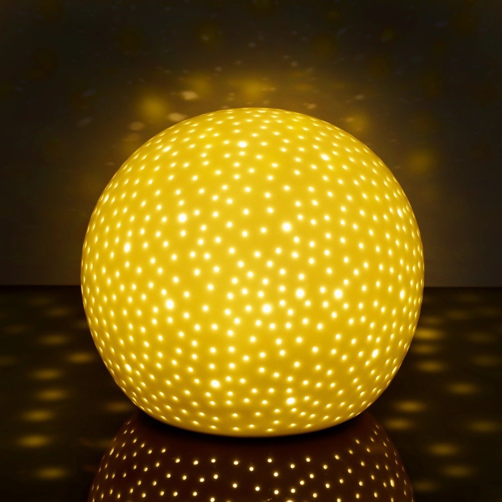 Battery Powered LED Ceramic Sphere Lamp with Holes Warm White Light