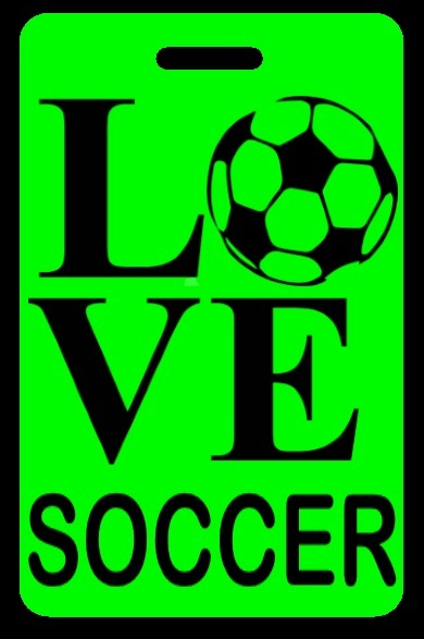 Hi-Viz Green LOVE Soccer Bag Tag - Free Personalization