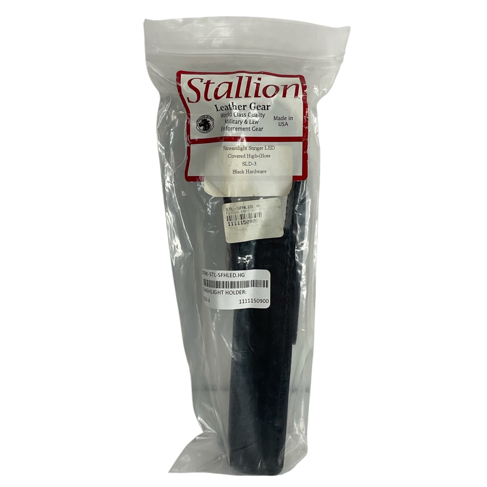 Stallion Flashlight Holder Leather Covered Gloss Black SLD-3 Streamlight Stinger