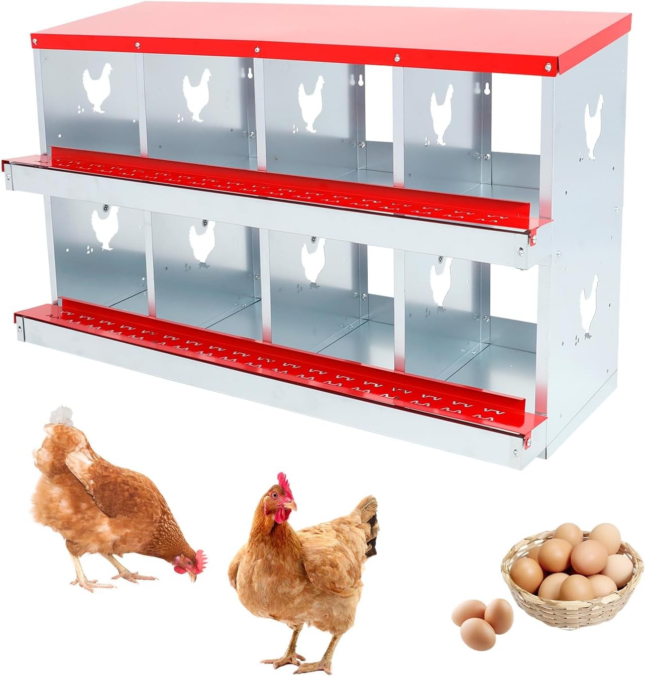 Chicken Nesting Box 8 Compartments for Laying Eggs Roll Away Chicken Laying Hen