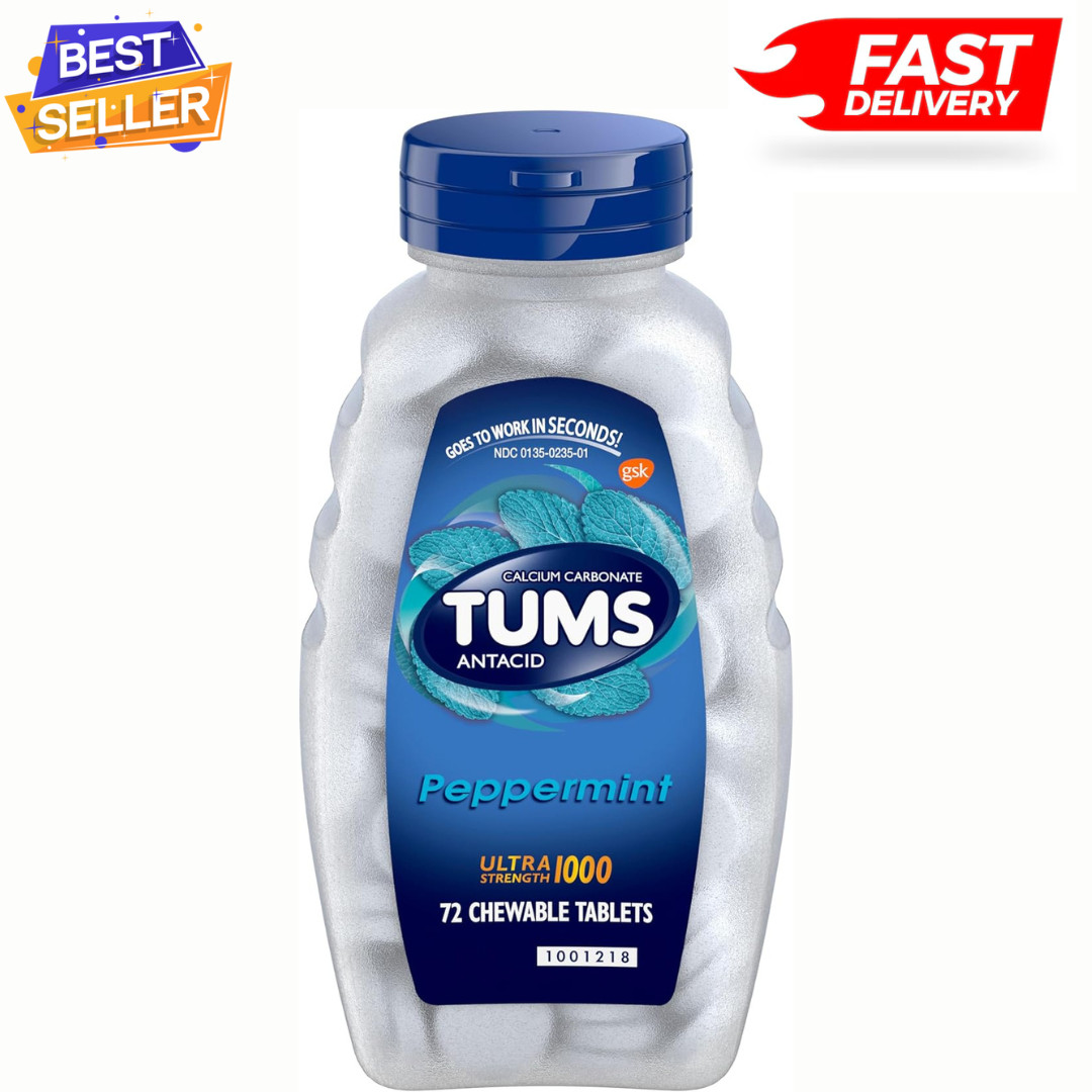 Tums Ultra Strength 1000 Peppermint Antacid Tablets, 72 Ct *FREE FAST SHIPPING*