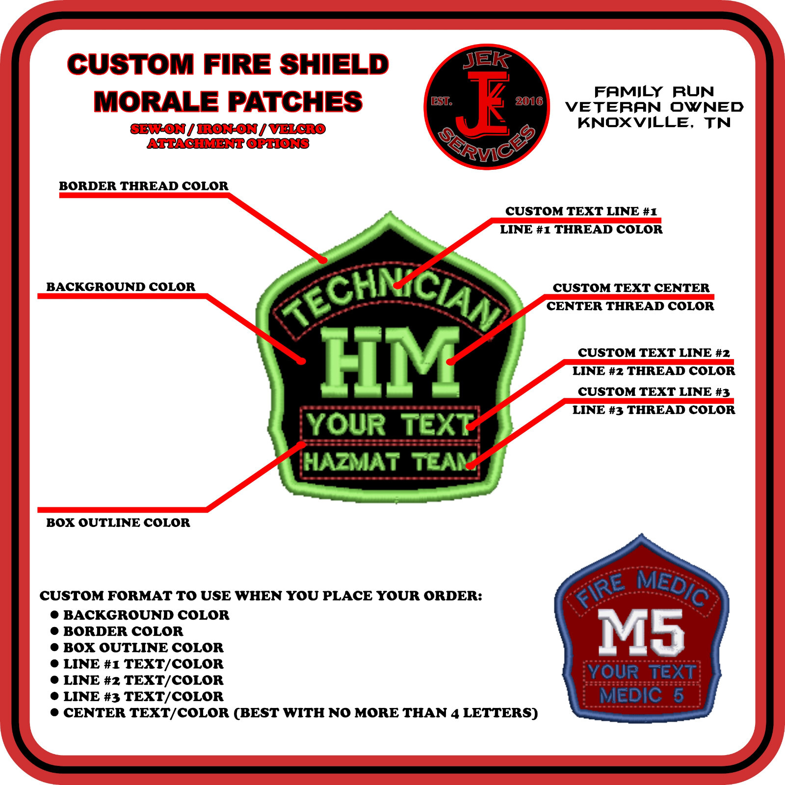 Custom Firefighter Helmet Shield Embroidered Patch (4 Inch) Build Your Own