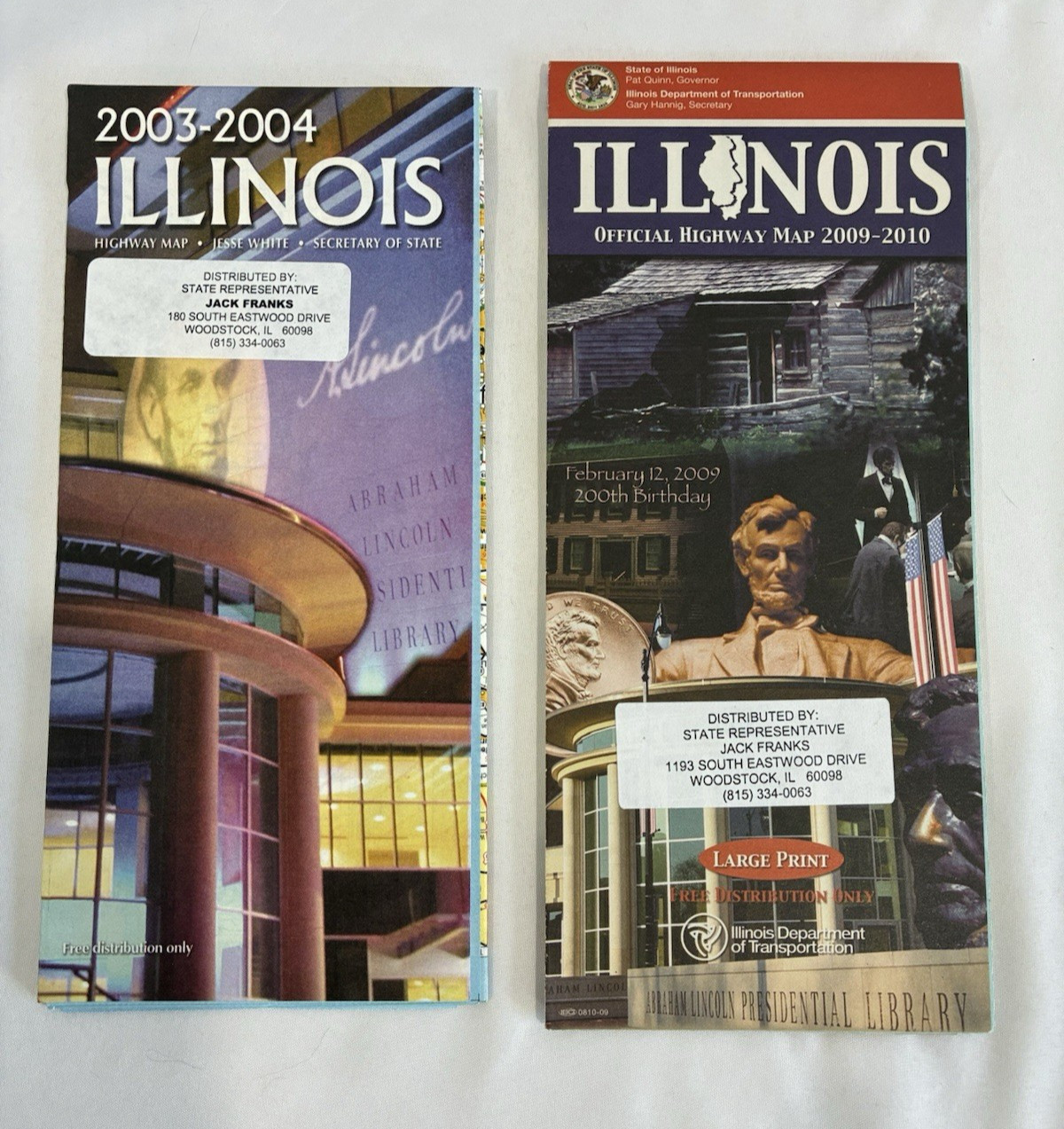 Lot of 2 Illinios Official State Highway Transportation Maps 2003 2009