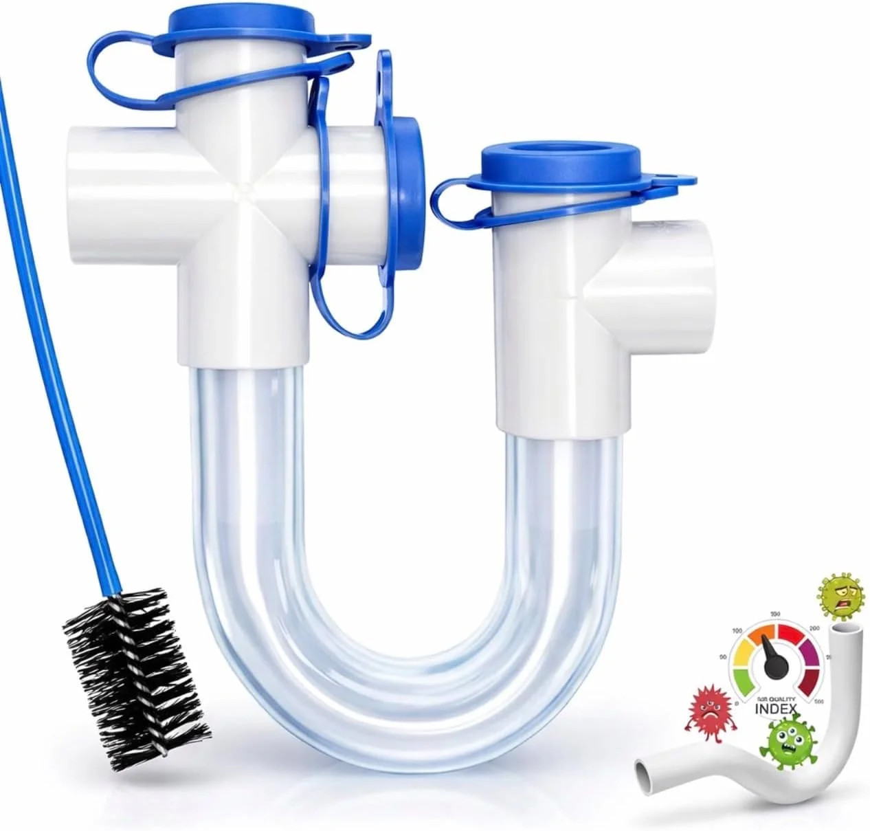 3/4 Clear PVC Condensate Trap P Trap With Cleaning Brush, PVC Trap With Easy Cle