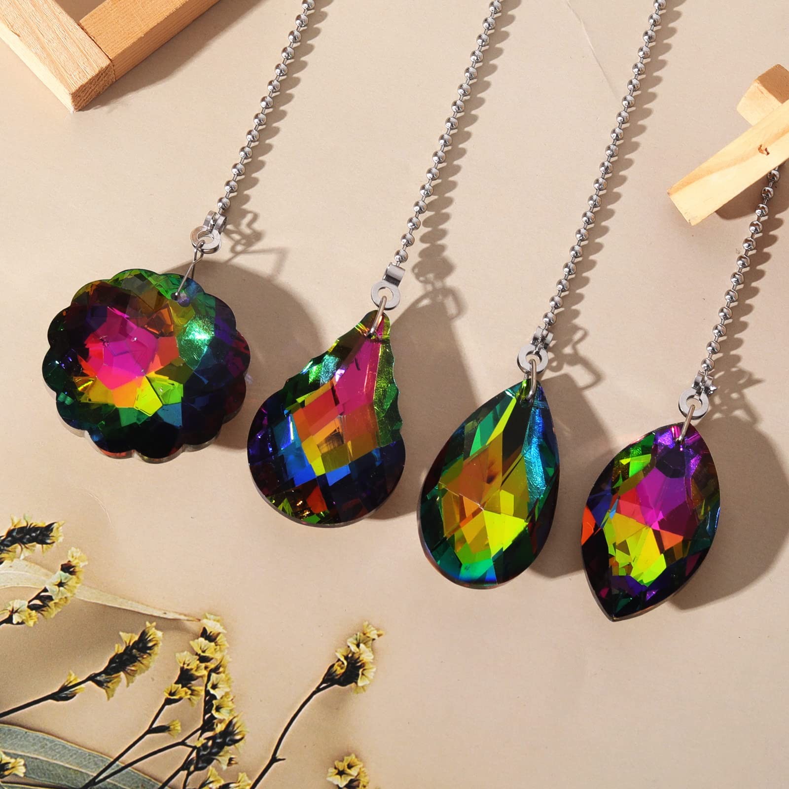 4 Pieces Crystal Ceiling Fan Pull Chain Rainbow Maker Pull Chain Extension fo...