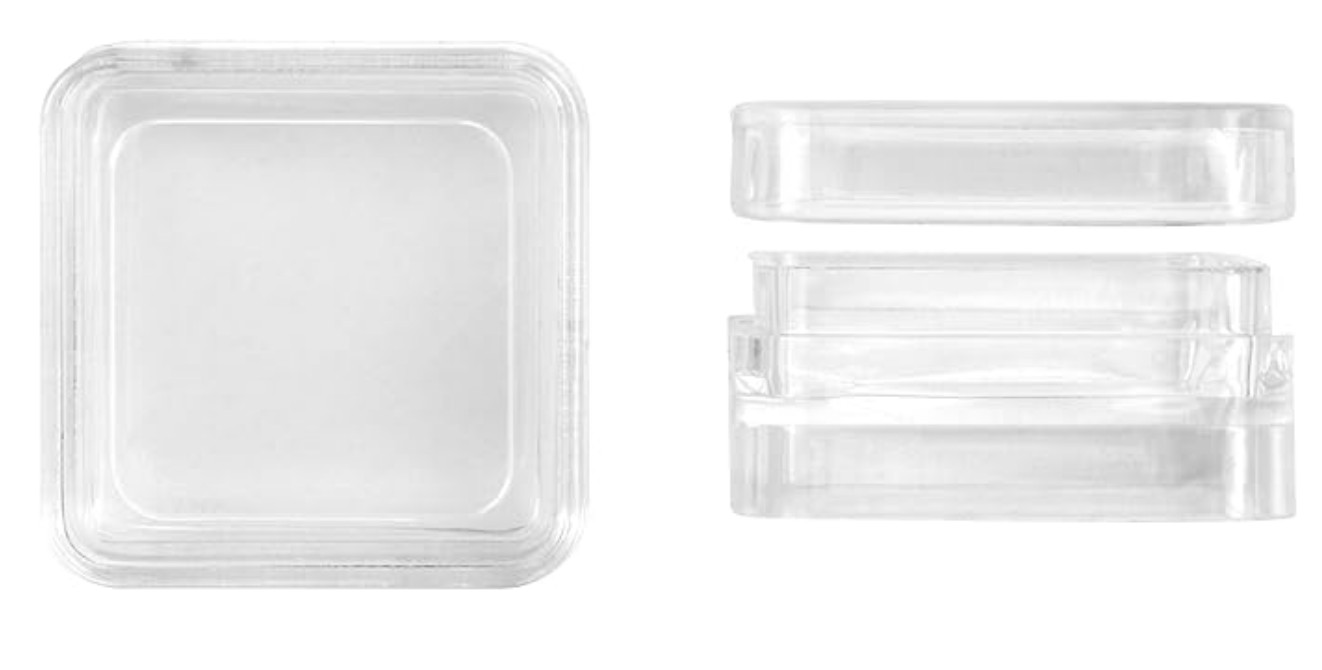 12 each Stacking Square Plastic Containers With Lids Size: 1.25" X 1.25 x .75