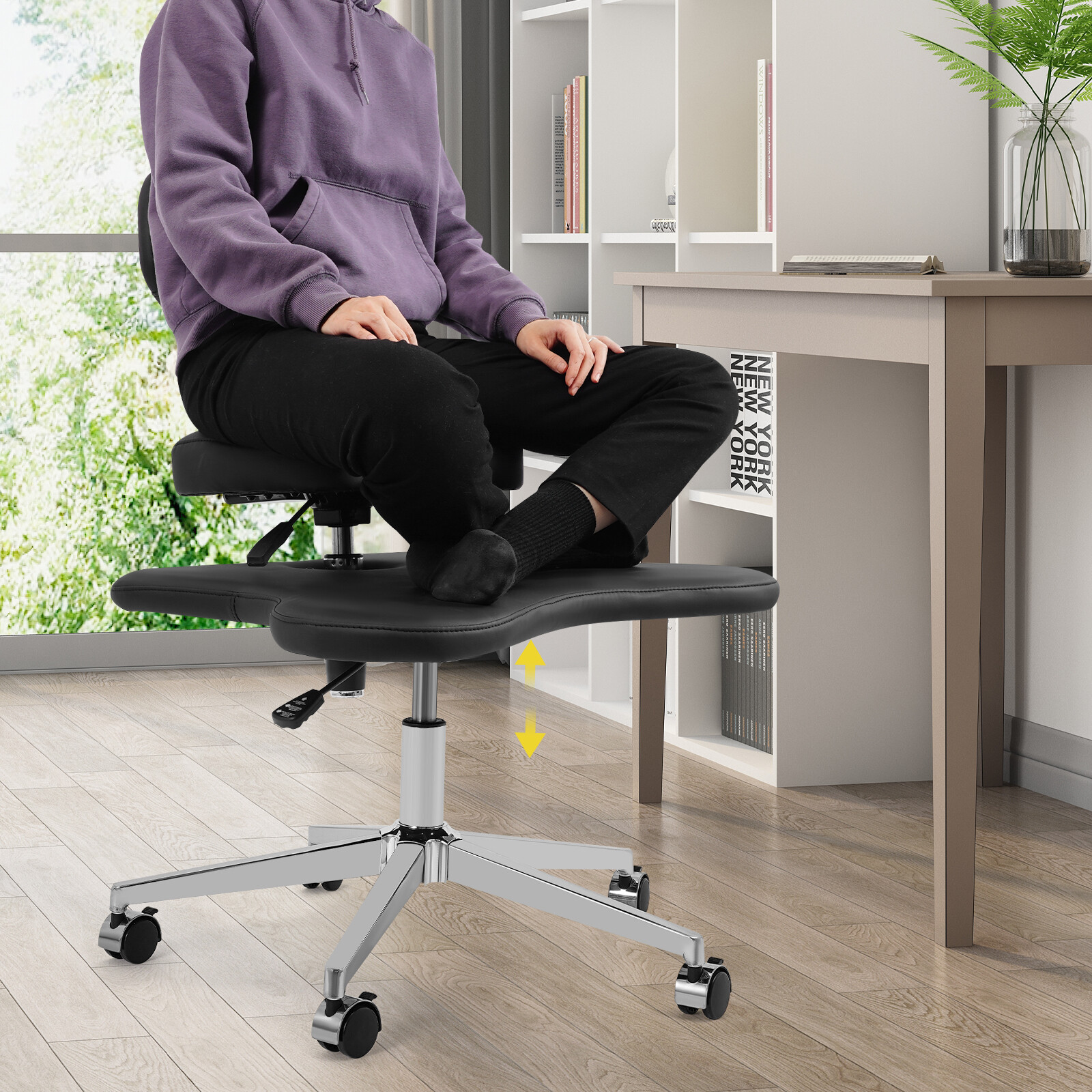 Cross Legged Office Chair, Criss Cross Chair with Wheels, Meditation Chair