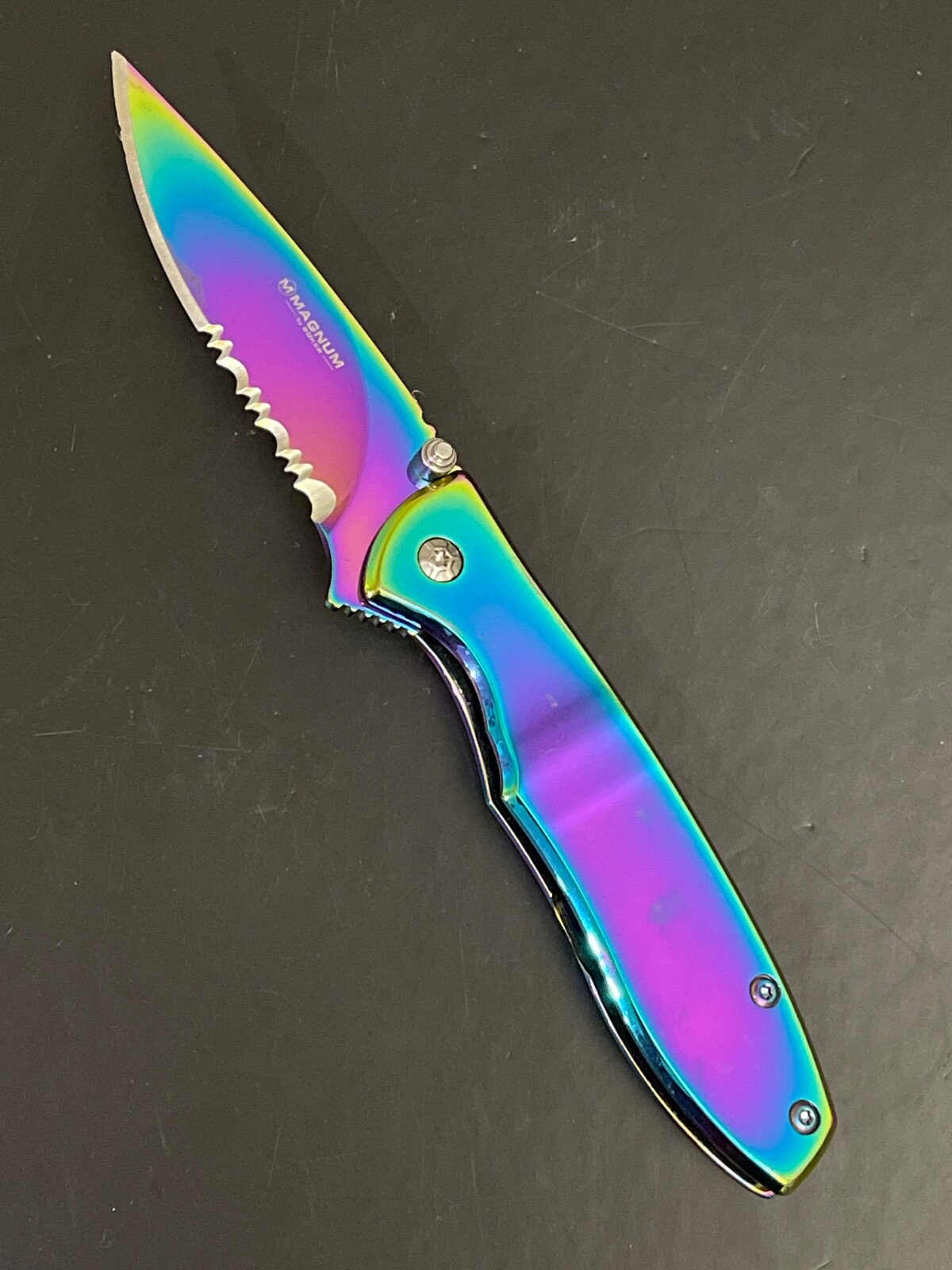 Boker Magnum Rainbow Mermaid Pocket Knife 3.74 Blade 440A Liner Lock EDC TSA