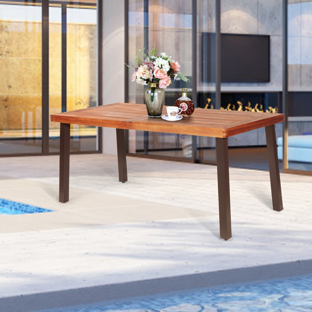 Rectangular Acacia Wood Dining Table Rustic Furniture Indoor &Outdoor