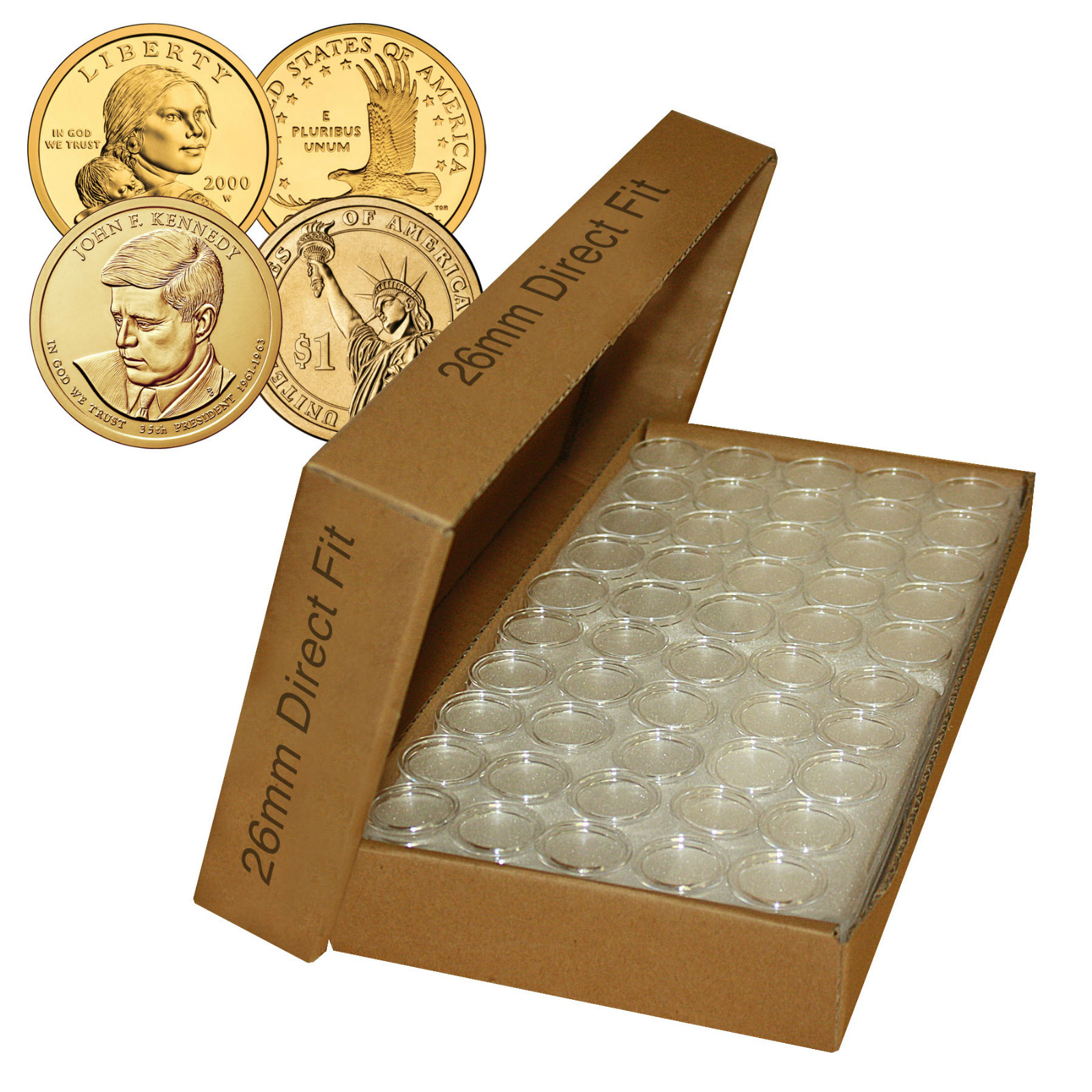 25 Direct Fit Airtight A26 Coin Holders Capsules For SACAGAWEA $1 26mm (QTY: 25)