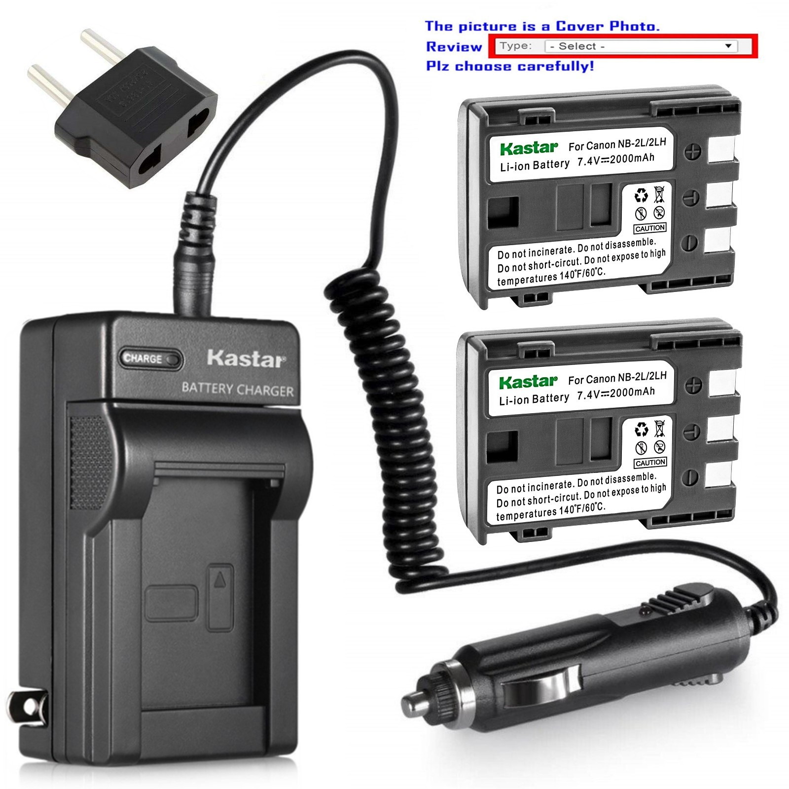 Kastar Battery Charger Canon NB-2L HV40 ZR100 ZR200 ZR300 ZR400 ZR500 ZR600 HV30