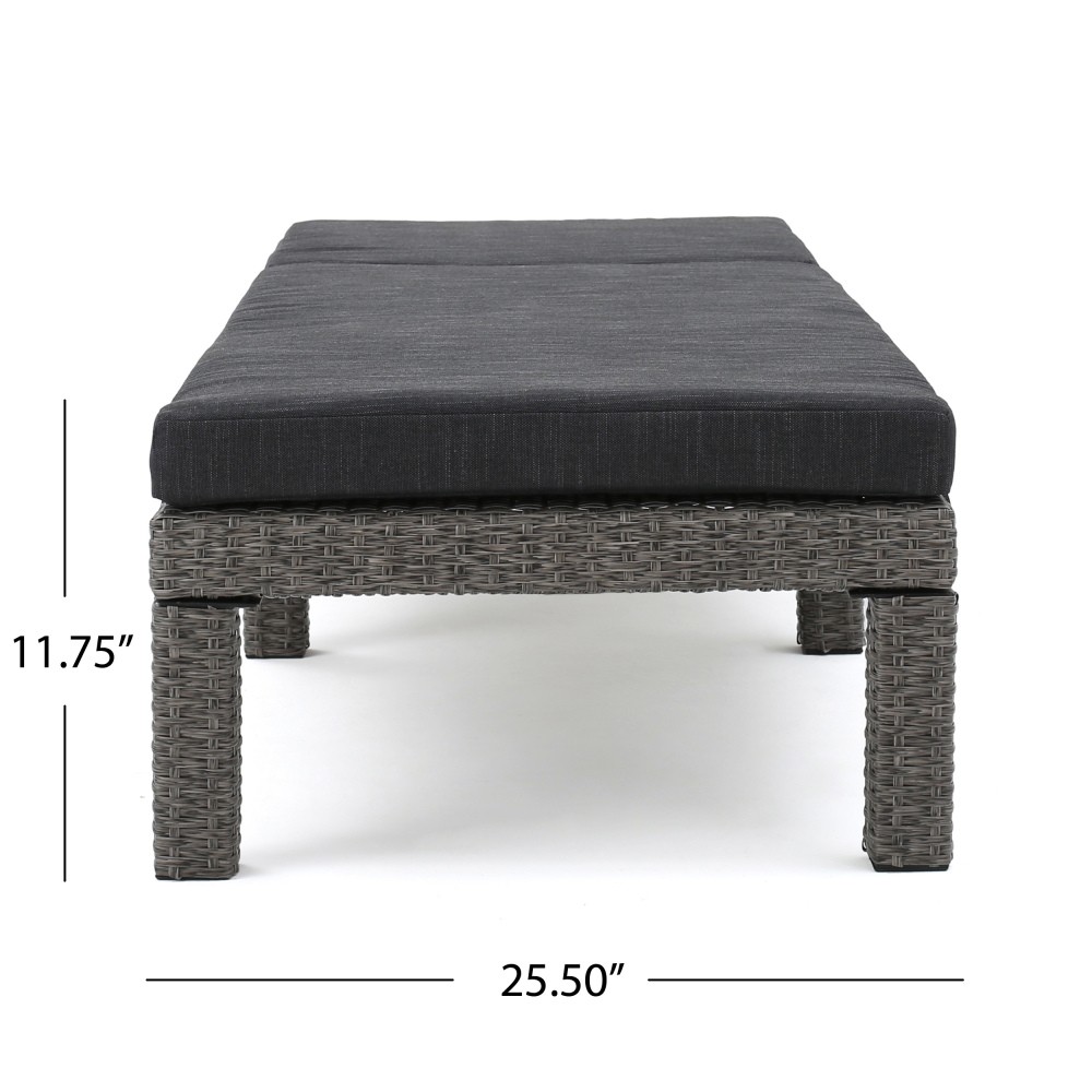 Outdoor Patio Chaise Lounge Cushion Waterproof in Modern Black PE Rattan, 77"