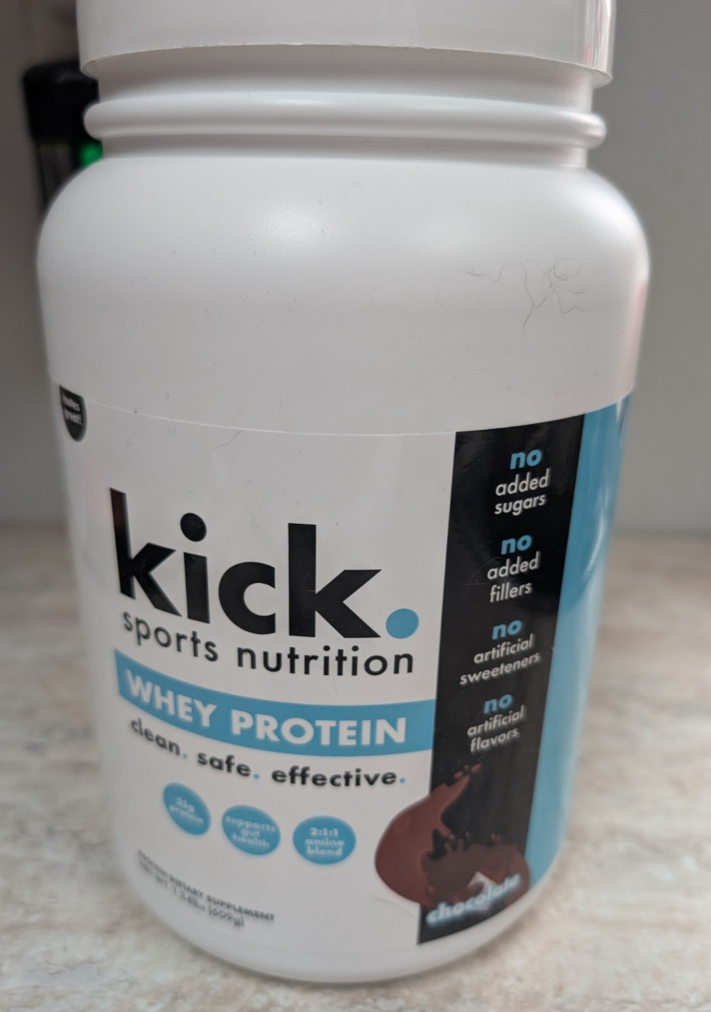 Kick Whey Protein Powder, Chocolate Flavor, 25 G Protein Gluten Free Workout Sup