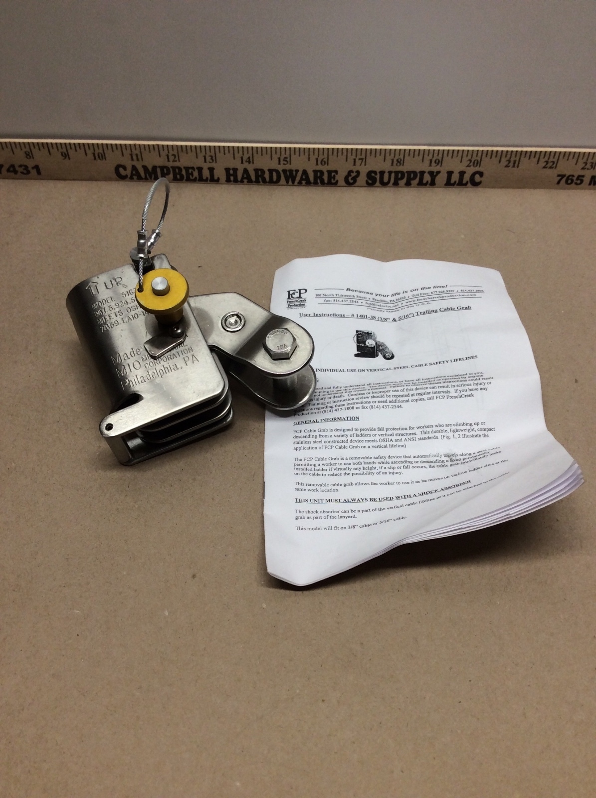 FrenchCreek Stainless Steel Trailing Rope Grab (use on 3/8" or 5/16" wire rope)