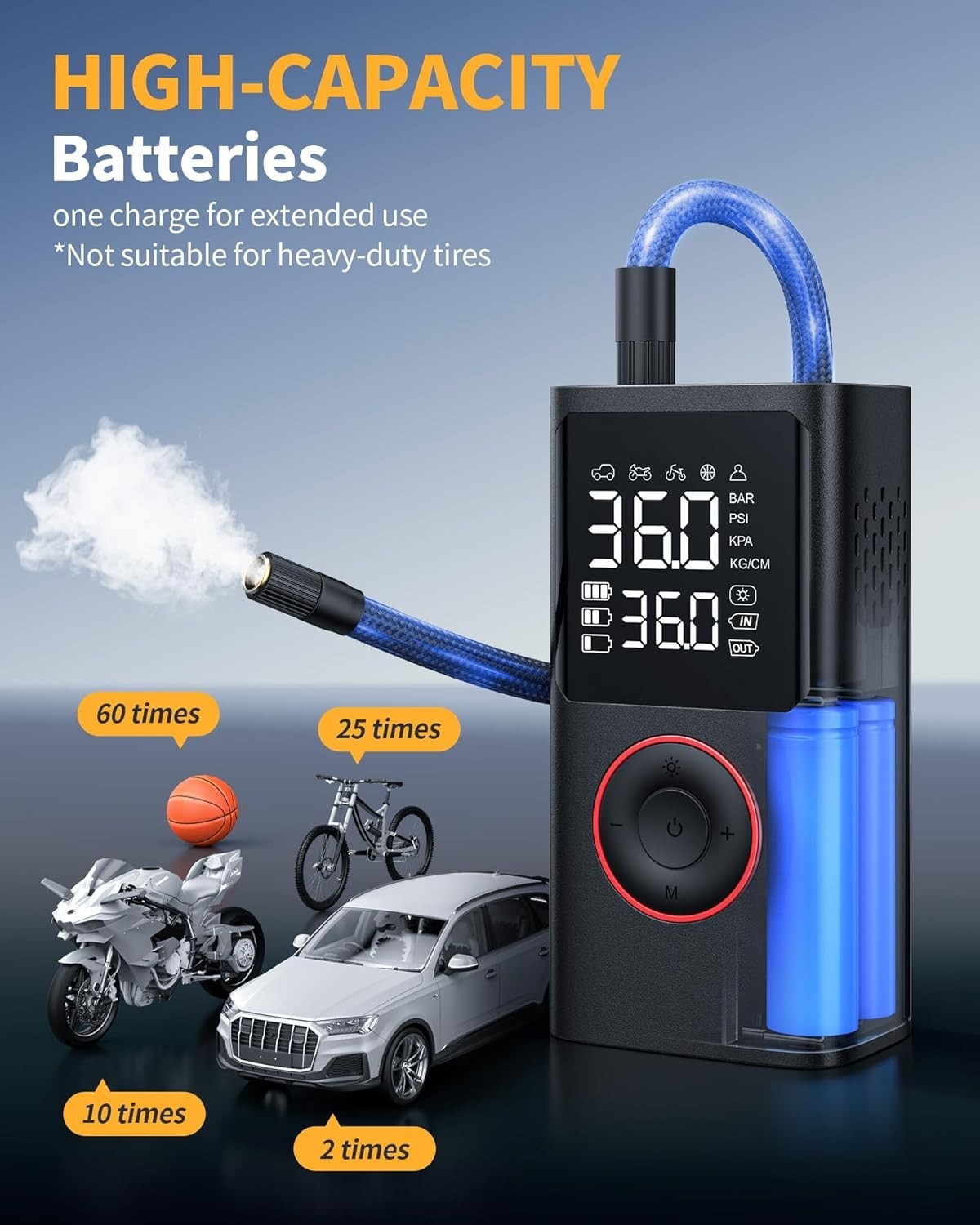Portable Tire Inflator Air Compressor 150 PSI Cordless Car Bike Pump LED Digital