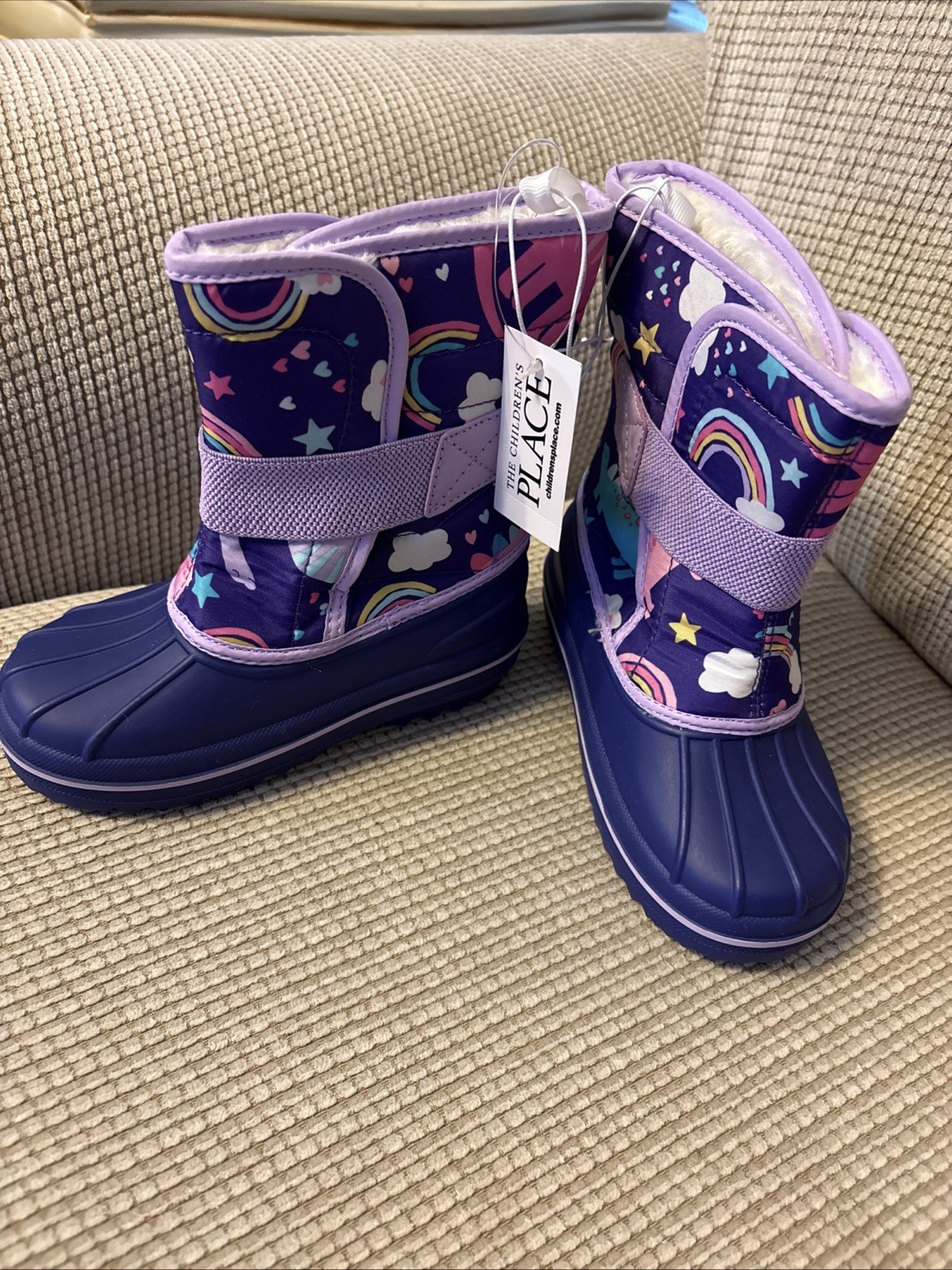 NWT The Children's Place Purple Snow Winter Boots Girls 10, Faux Fur Lining
