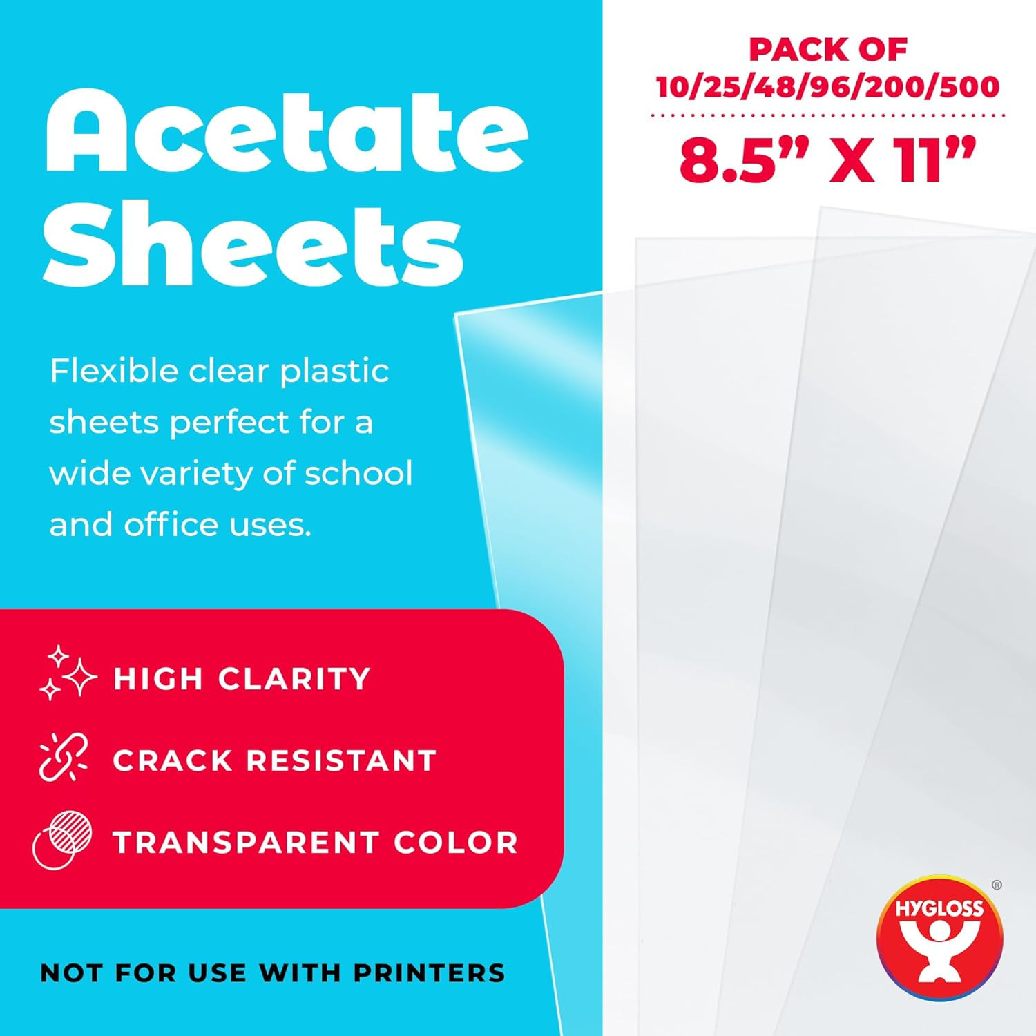 8.5" X 11" Acetate Paper - 7 Mil Clear Acetate Sheets for Crafts Projects, Class