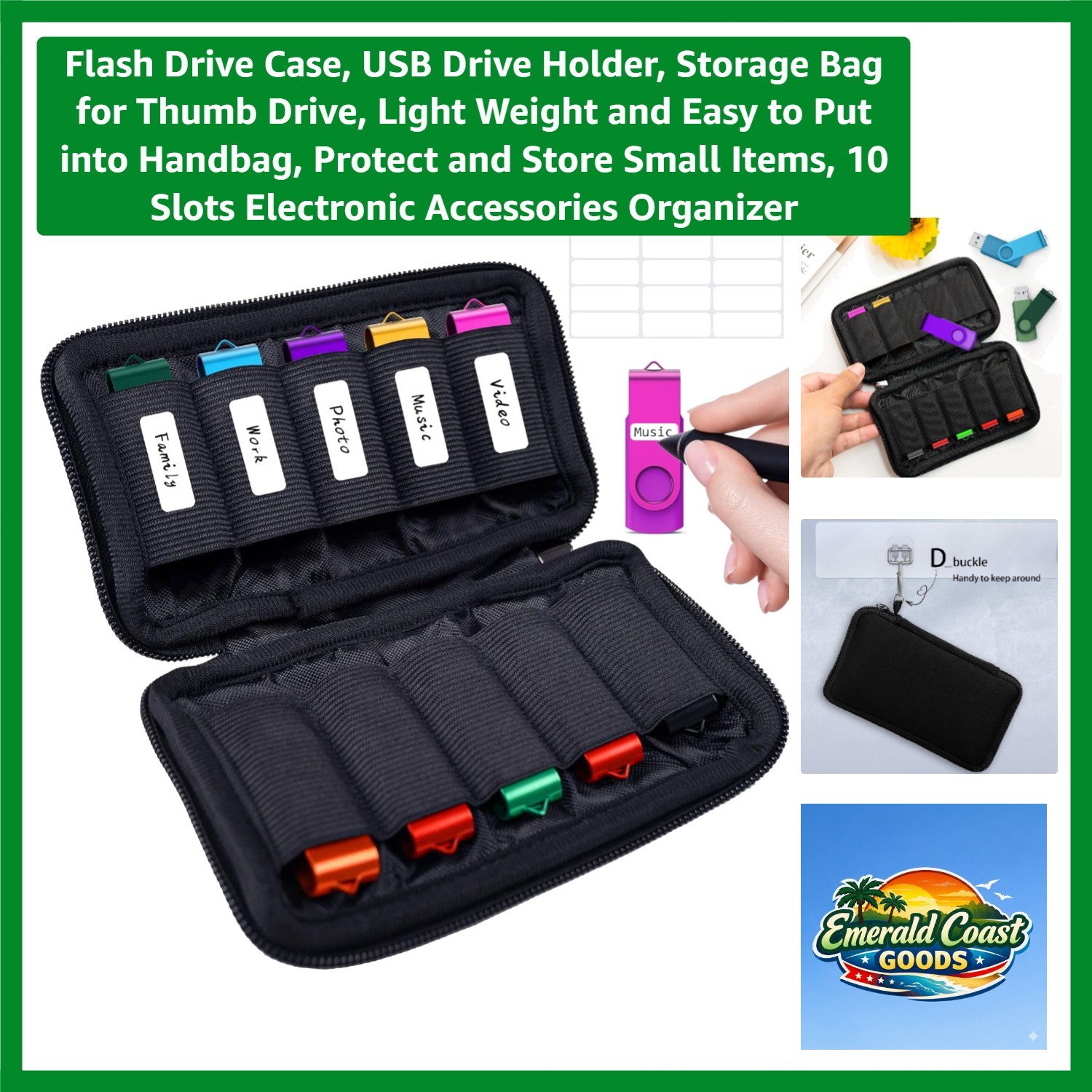 Durable USB Drive Organizer with 10 Slots - Lightweight & Travel-Friendly
