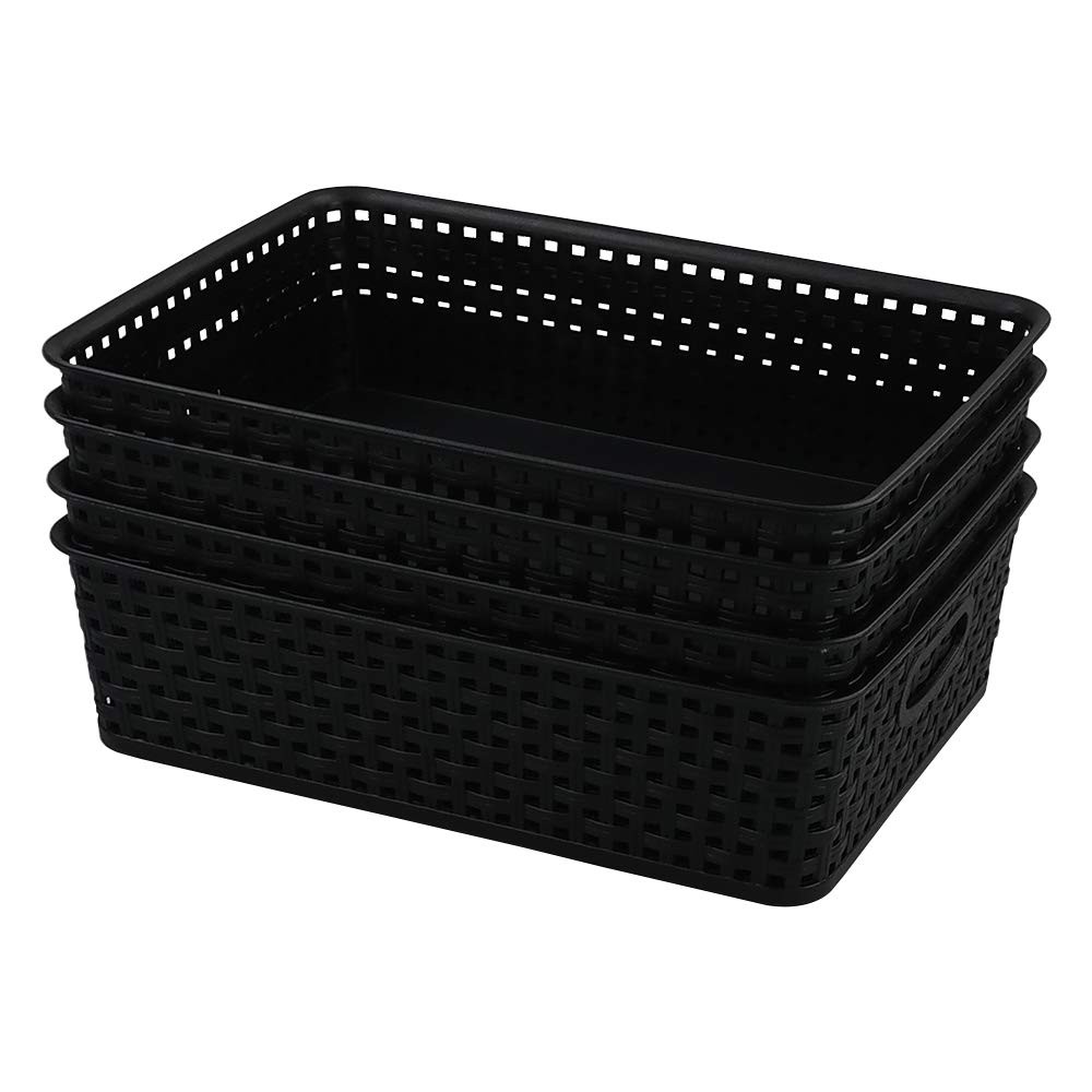 4pack Plastic Paper Storage Baskets Black