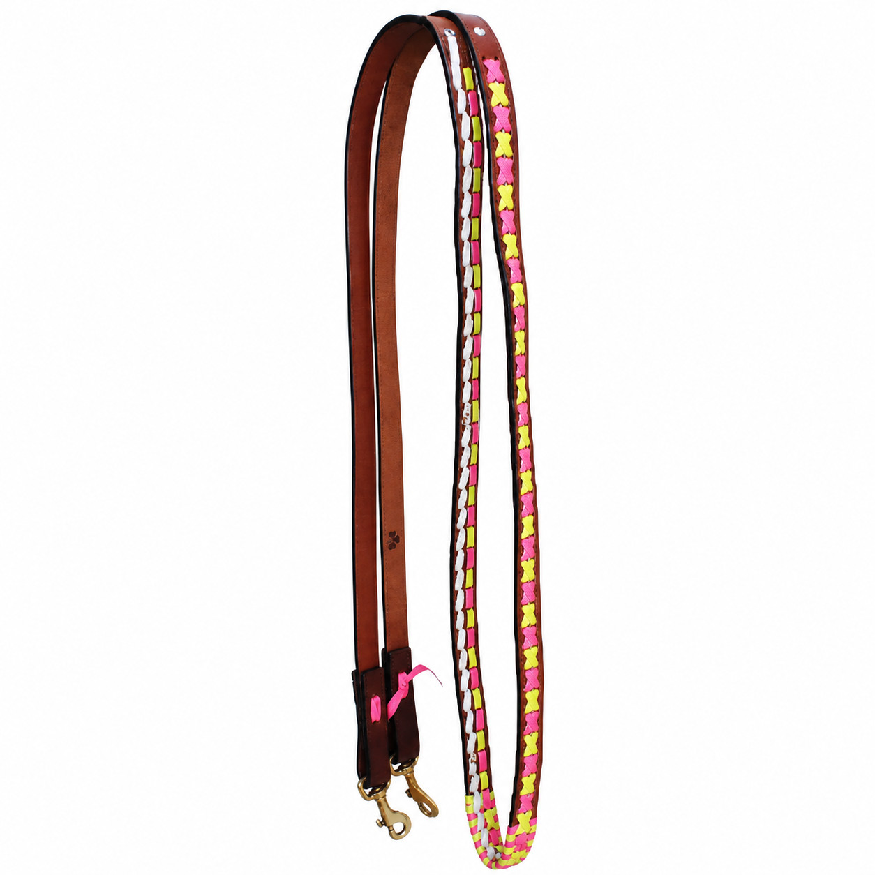 Horse Western Tan Leather 8' Lime Green Pink Laced Barrel Contest Reins 66AA02TN
