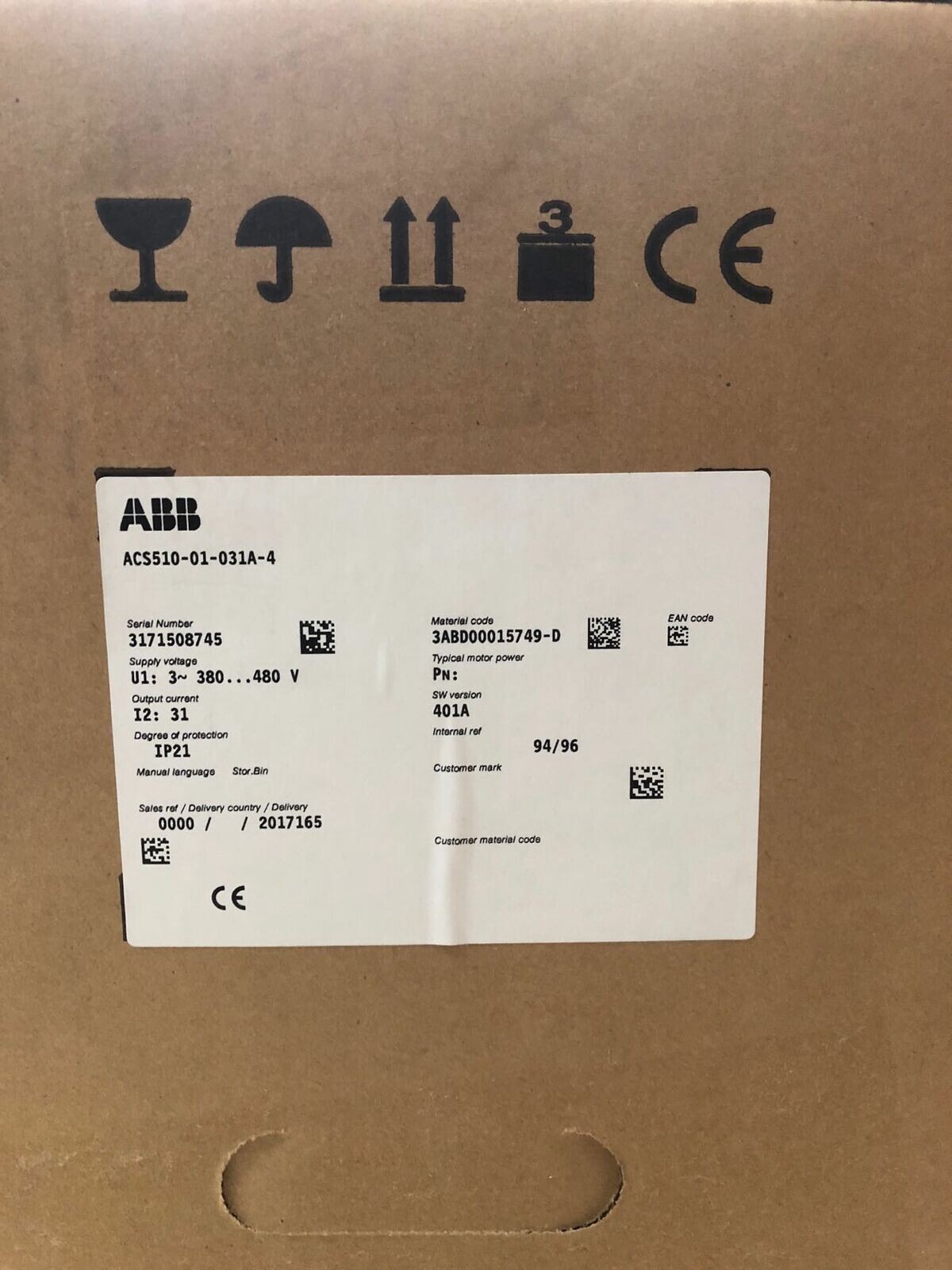 New In Box ABB Inverter ACS510-01-031A-4 ( ACS51001031A4 )