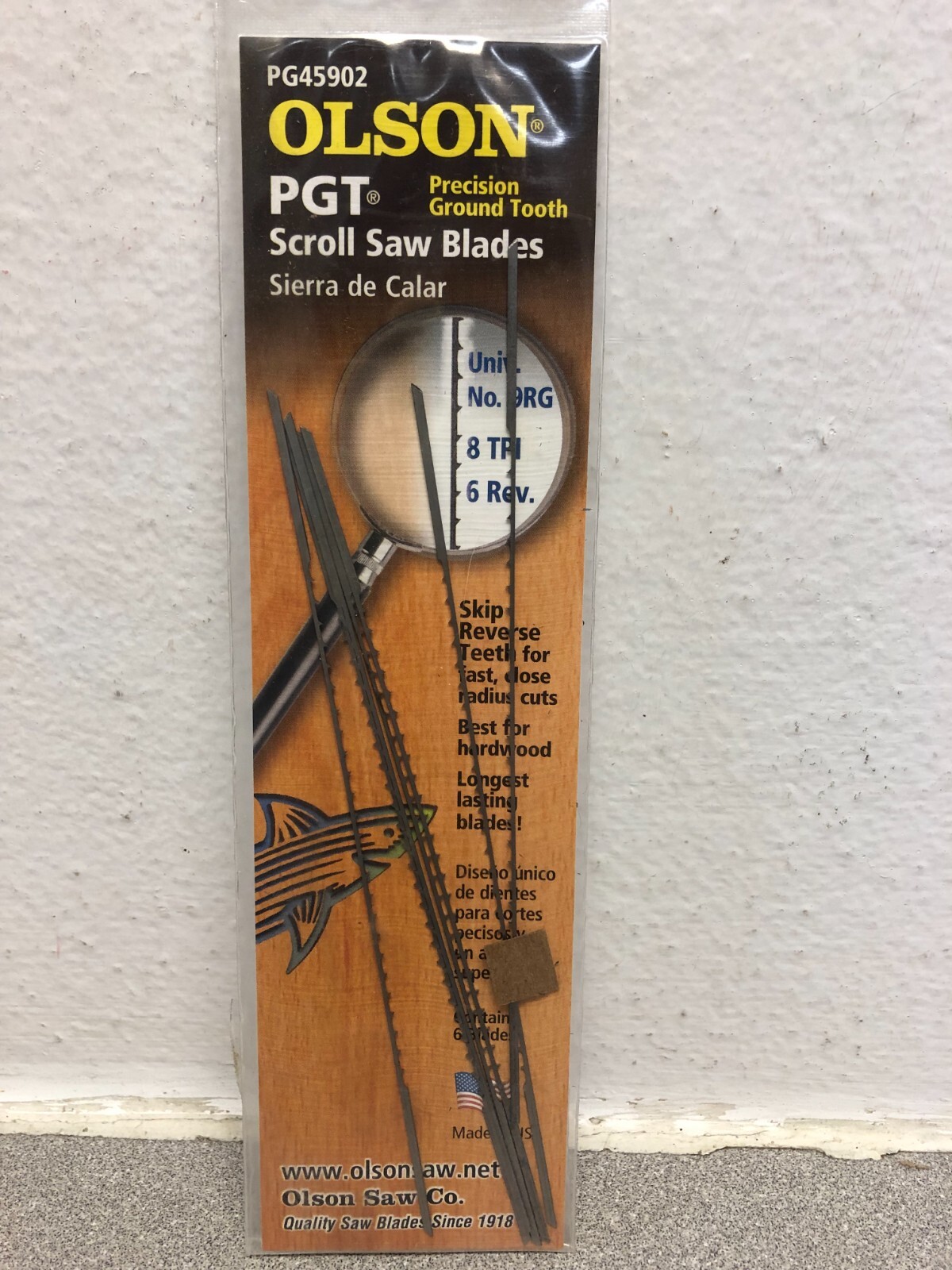 Olson PG45902 5 in. Carbon Steel Scroll Saw Blade Skip Reverse 8 TPI 6 pk