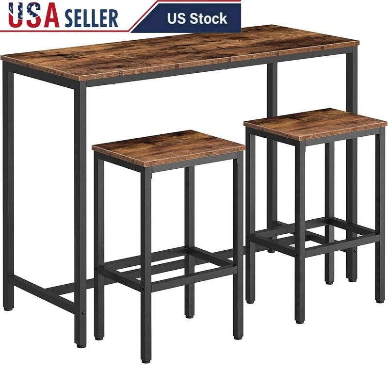 Industrial Bar Height Table Set W/ Stools Perfect Dining Kitchen & Home Use