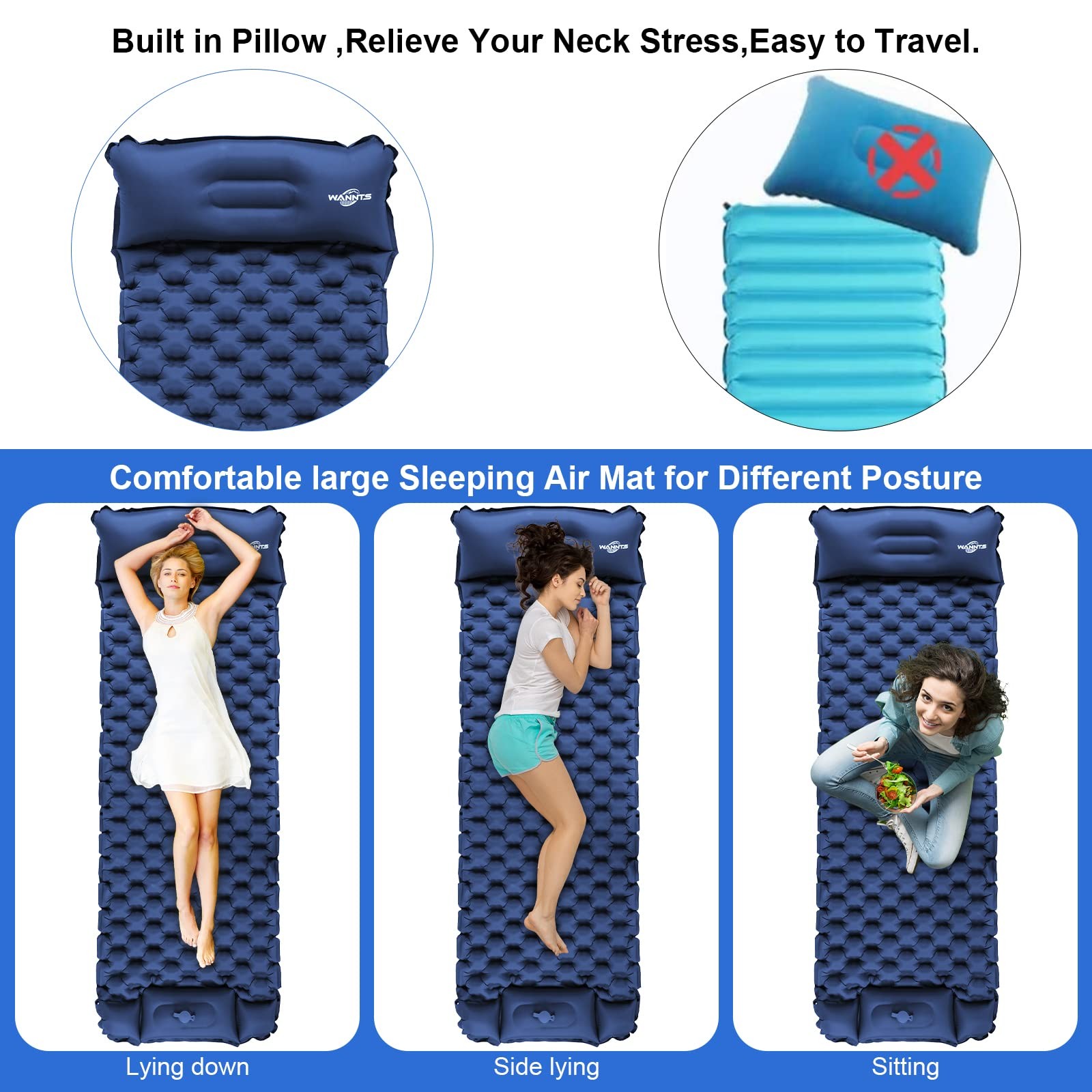 Sleeping Pad, Ultralight Inflatable Sleeping Pad for Camping, Built-in Pump, ...