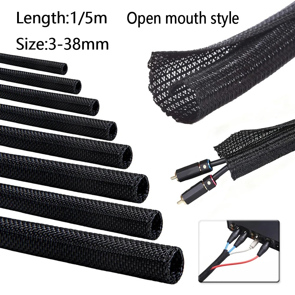 Split Braided Cable Sleeve Nylon Self Wrap Wire Loom Cord Management Protector