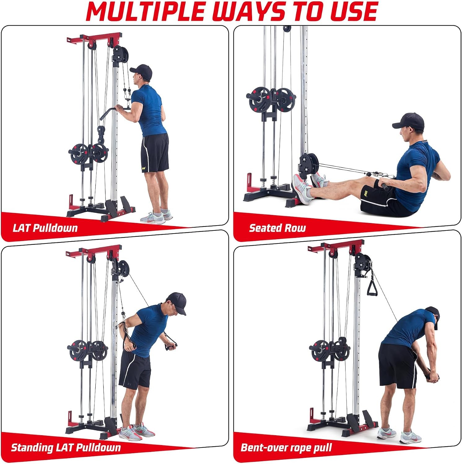 LAT Pulldown Machine with 20 Positions, Wall Mount Cable Machine Adjustable