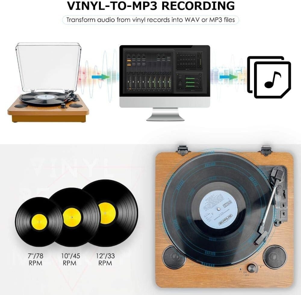Tocadiscos Bluetooth De 3 Velocidades Con Altavoz, Reproductor De LP Portátil