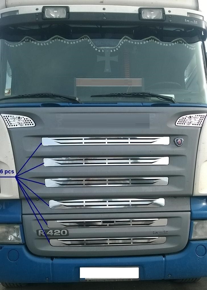 6 pcs Mirror Polished Stainless Steel for SCANIA R P 2004-09 Front Grill Covers
