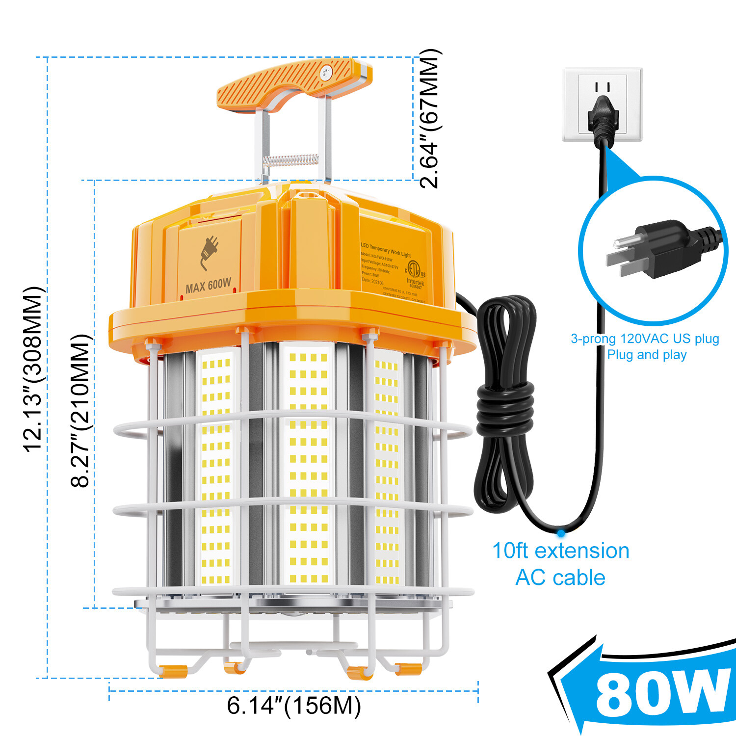 80W LED Temporary Work Light Industrial Construction Linkable Work Shop Lighting